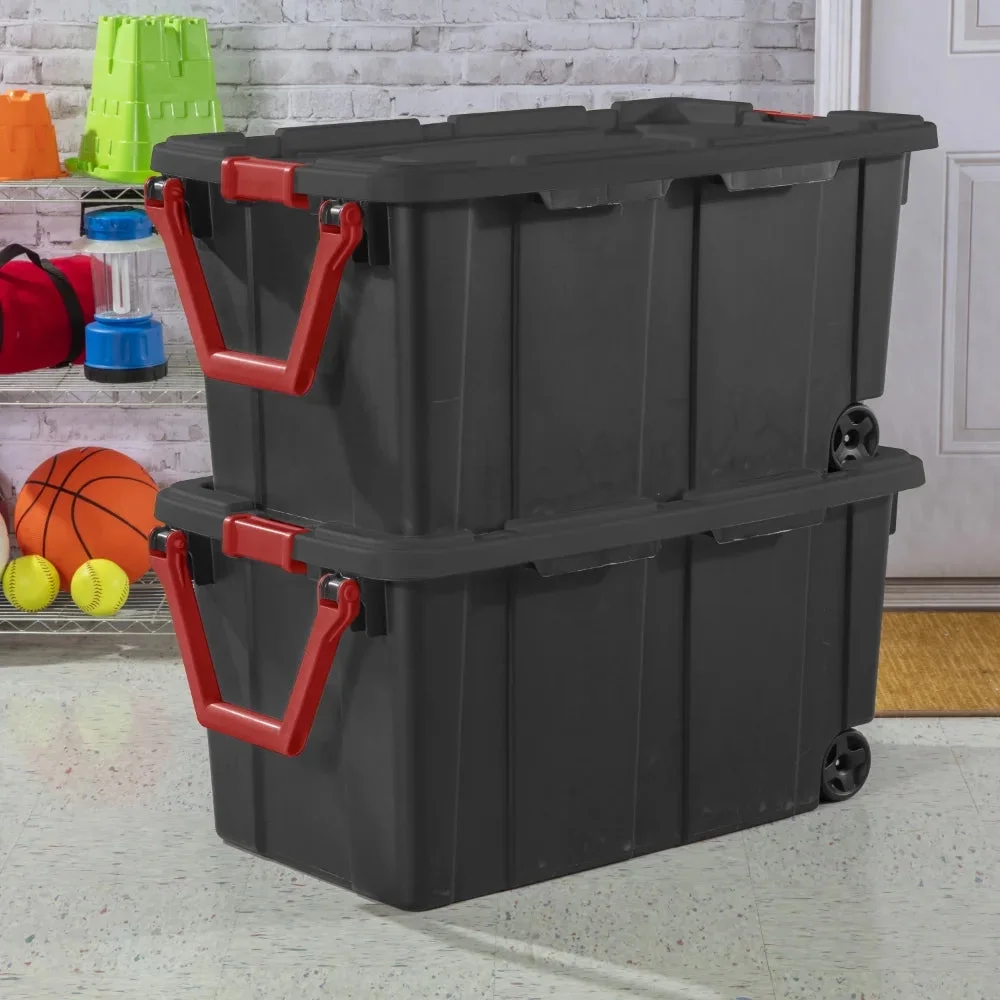 Sterilite Wheeled Industrial Tote - Black/Racer Red 40 Gallon 36-3/4L x 21-3/8 W x 18 H - Pkg Qty 2