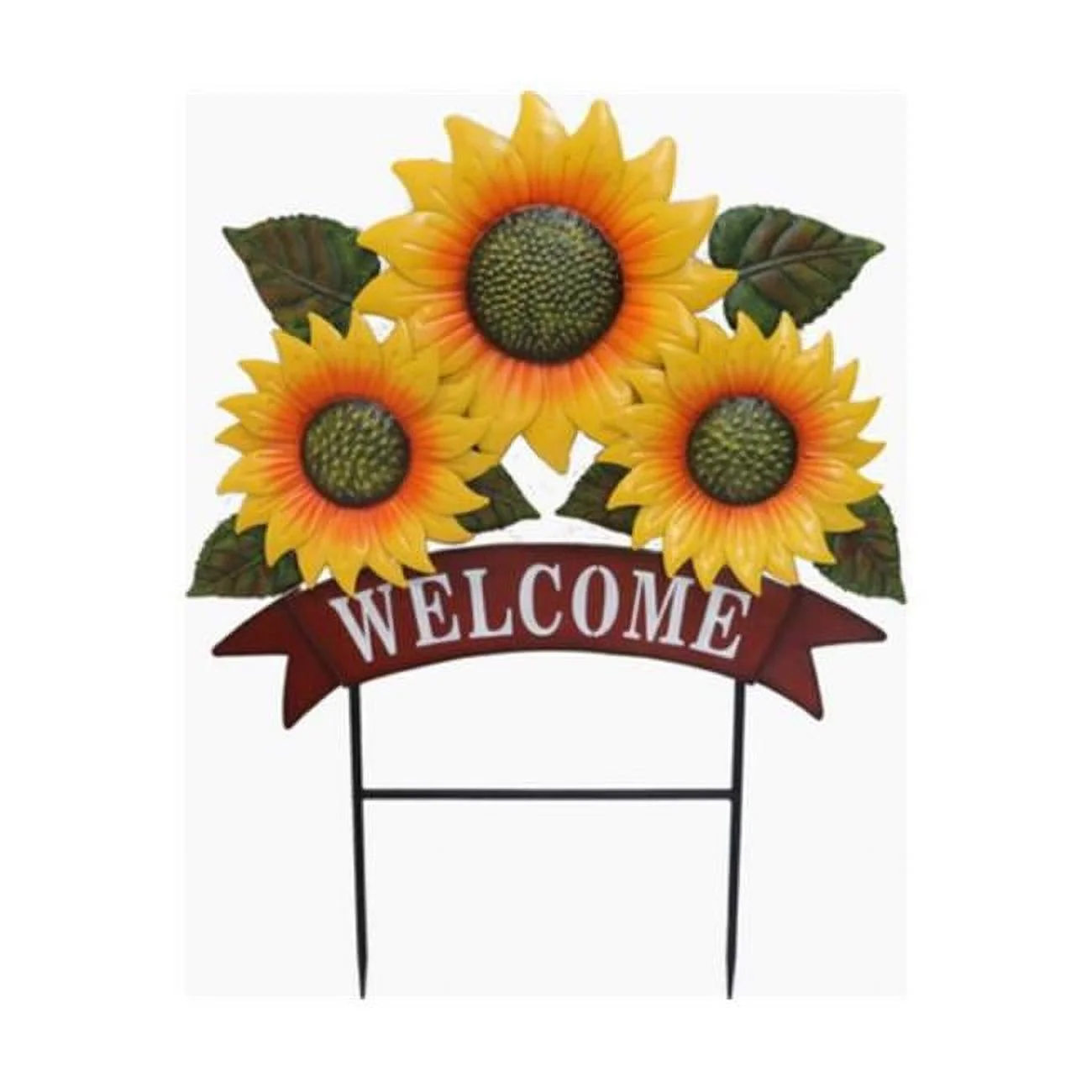 Good Tidings G48 HS21329X 29 in. Sunflower Welcome Metal Stake - Yellow & Red - Green