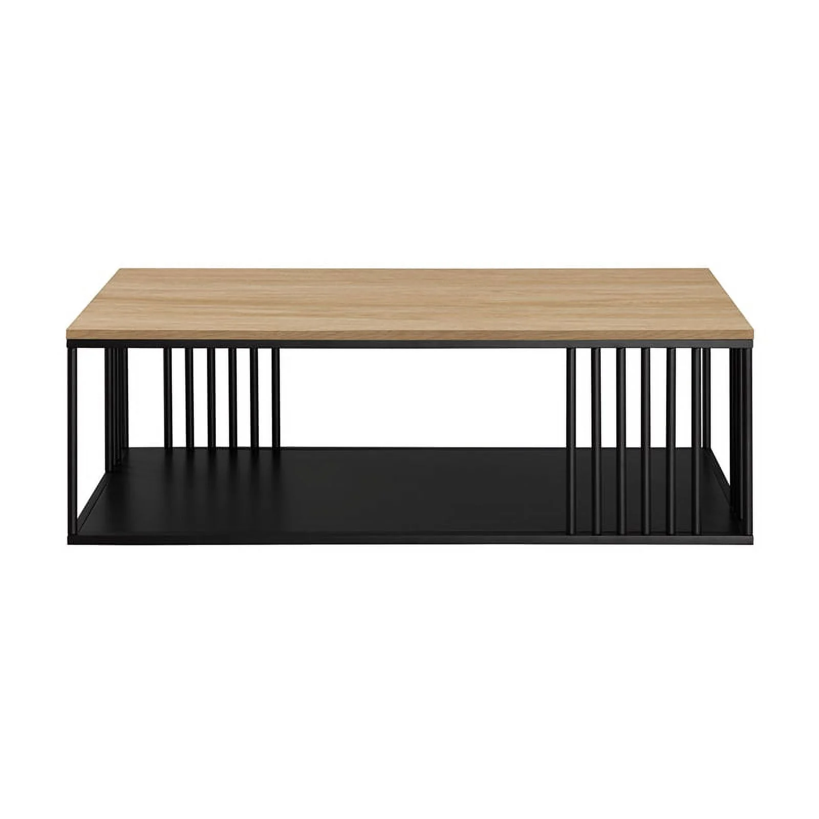 Minimalist Metal Slatted Rectangle Wood Coffee Table - Oak / Black