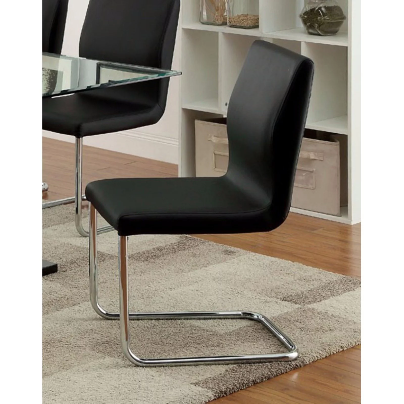 Benzara  Lodia I Contemporary Side Chair with Black PU - Set of 2