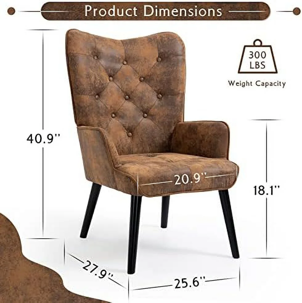 xrboomlife Accent Chair  Rustic Accent Chair with Arms  Tufted Button Wingback Vanity Chair with Rubberwood Legs  Mid Century Modern Accent Chair for Living Room  Bedroom  Waiting Room  G