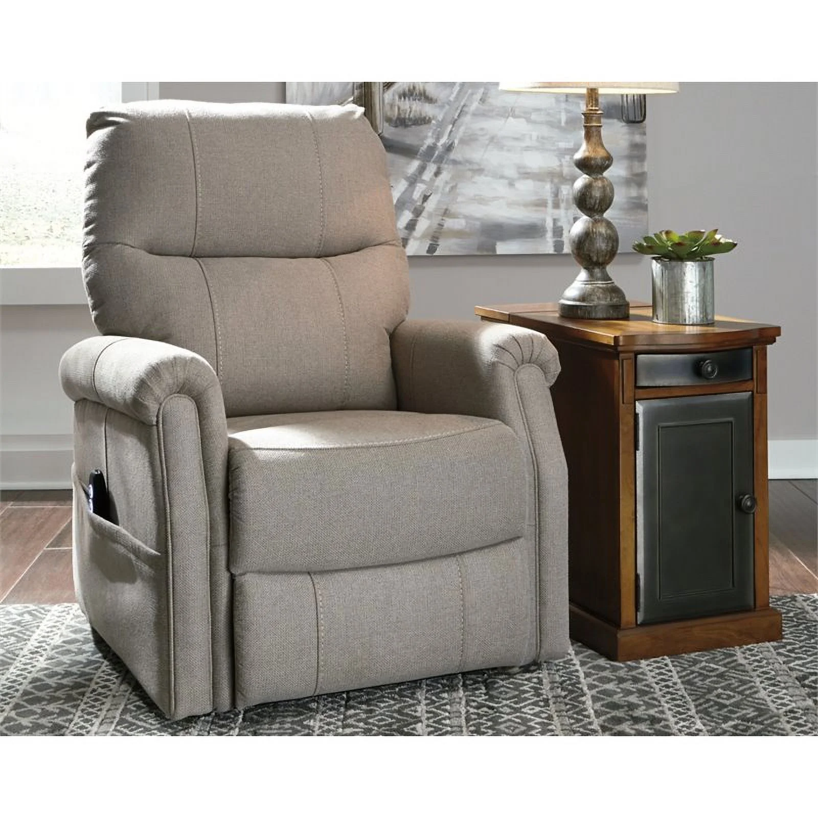 Bowery Hill Traditional Fabric Power Lift Recliner in Gray Finish