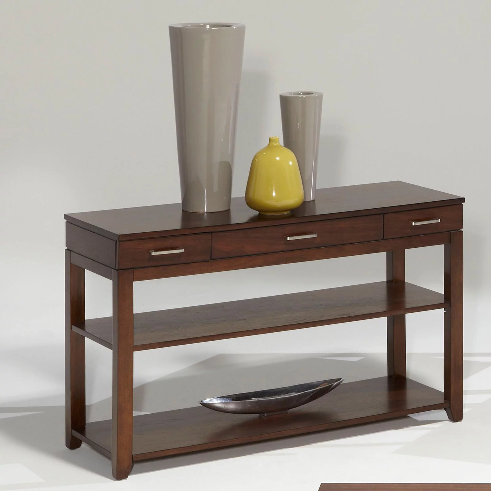 Progressive Furniture Daytona Wood Sofa Console Table in Regal Walnut Brown