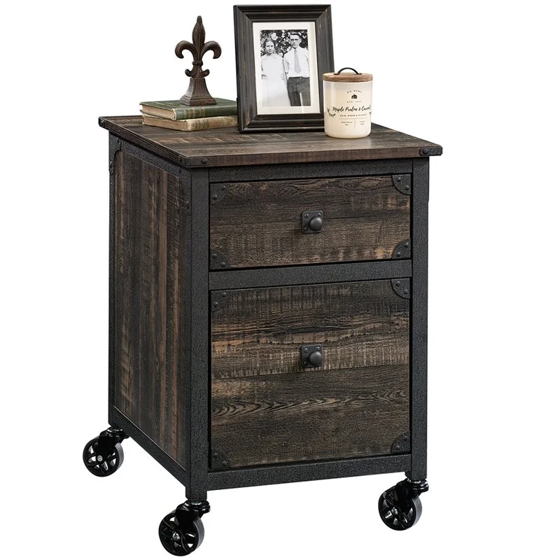 Home Square 2 Piece 2-drawer Mobile Wood Filing Cabinet Set in Carbon Oak/Black