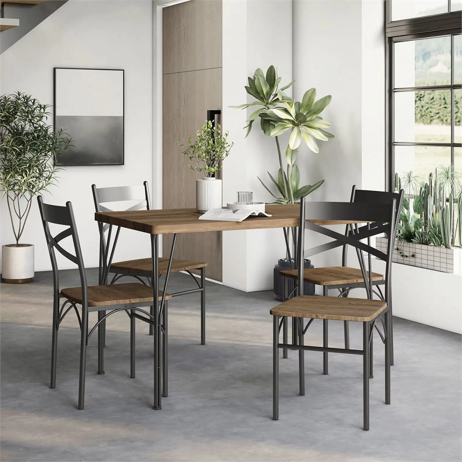 Furniture of America Kelle Transitional Metal 5-Piece Dining Set in Dark Bronze