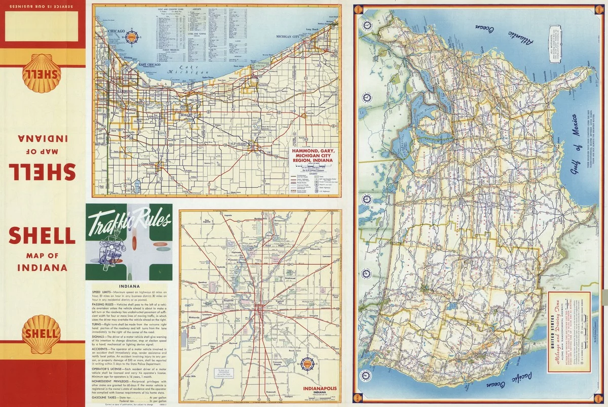 1956 Map of Various Regions and Cities in Indiana - Hammond, Gary, Michigan City Region. India