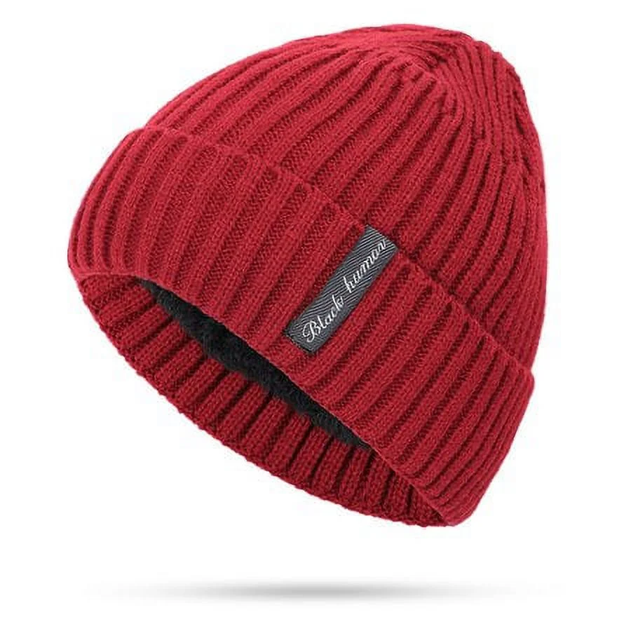 HESHENG 2PC Men Women Winter Beanie Hats Scarf Set Skull Cap Neck Warmer, Red