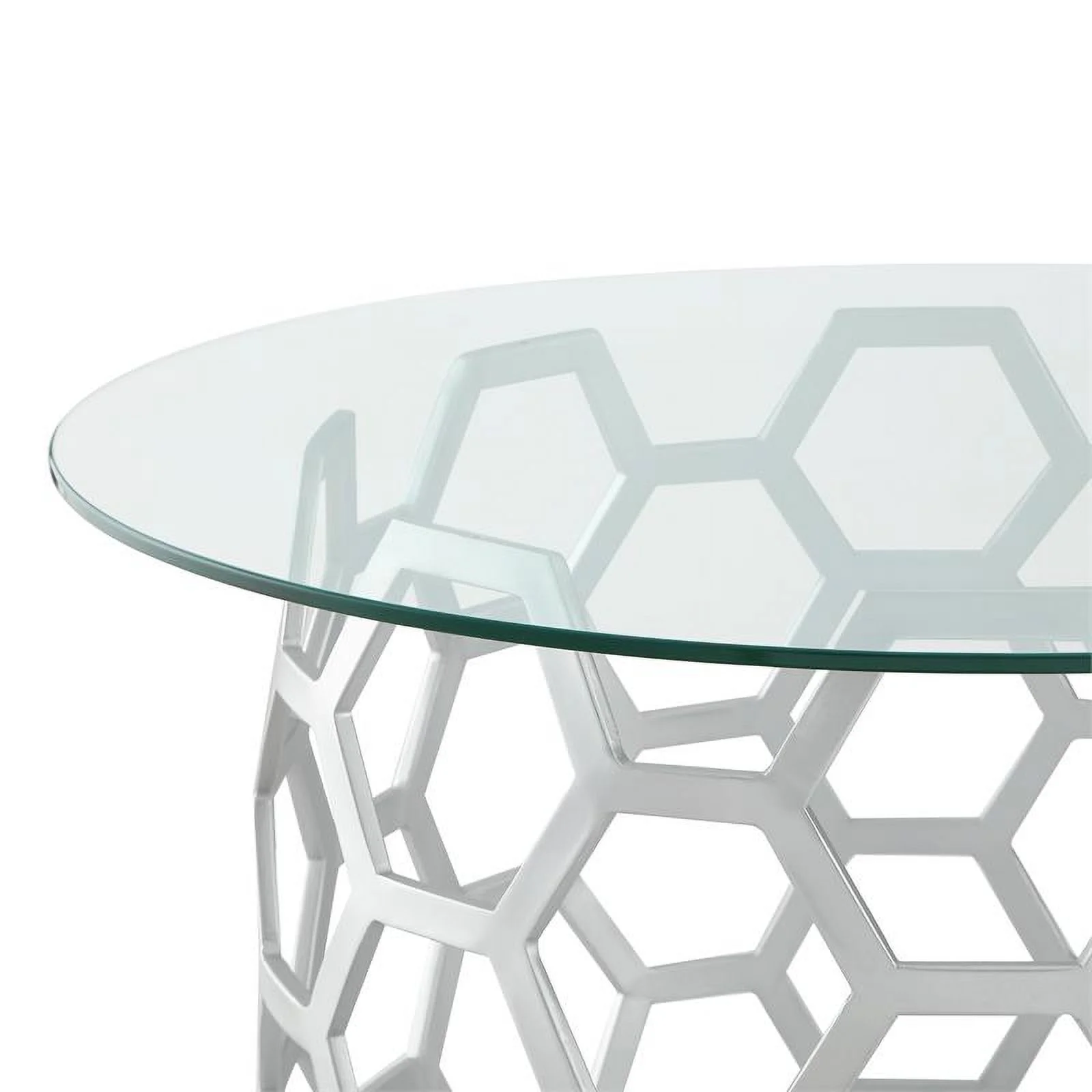 Bowery Hill Round Glass Top Coffee Table in Silver