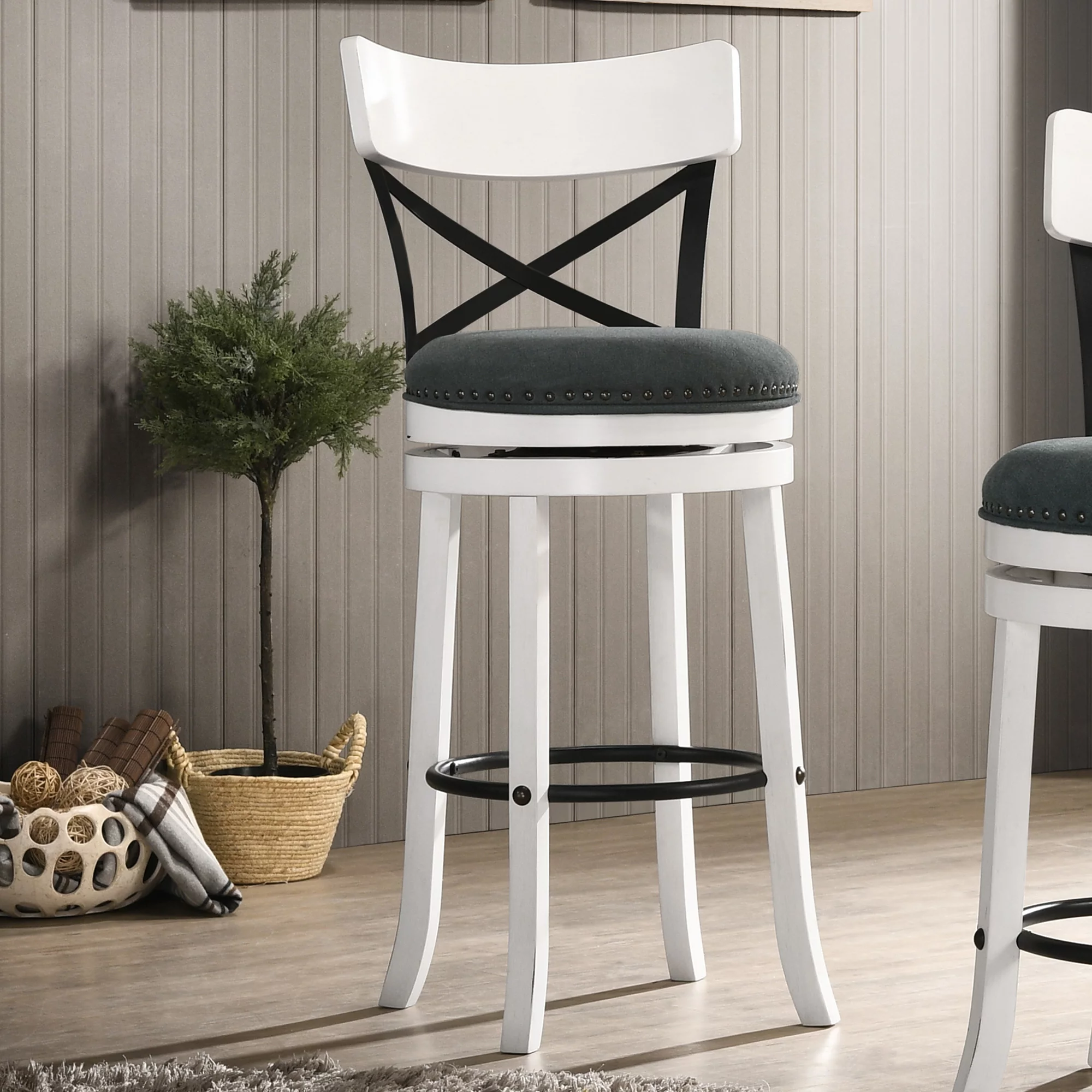 Furniture of America Hillcrest Wood Swivel Barstool-Set of 2, 29-in