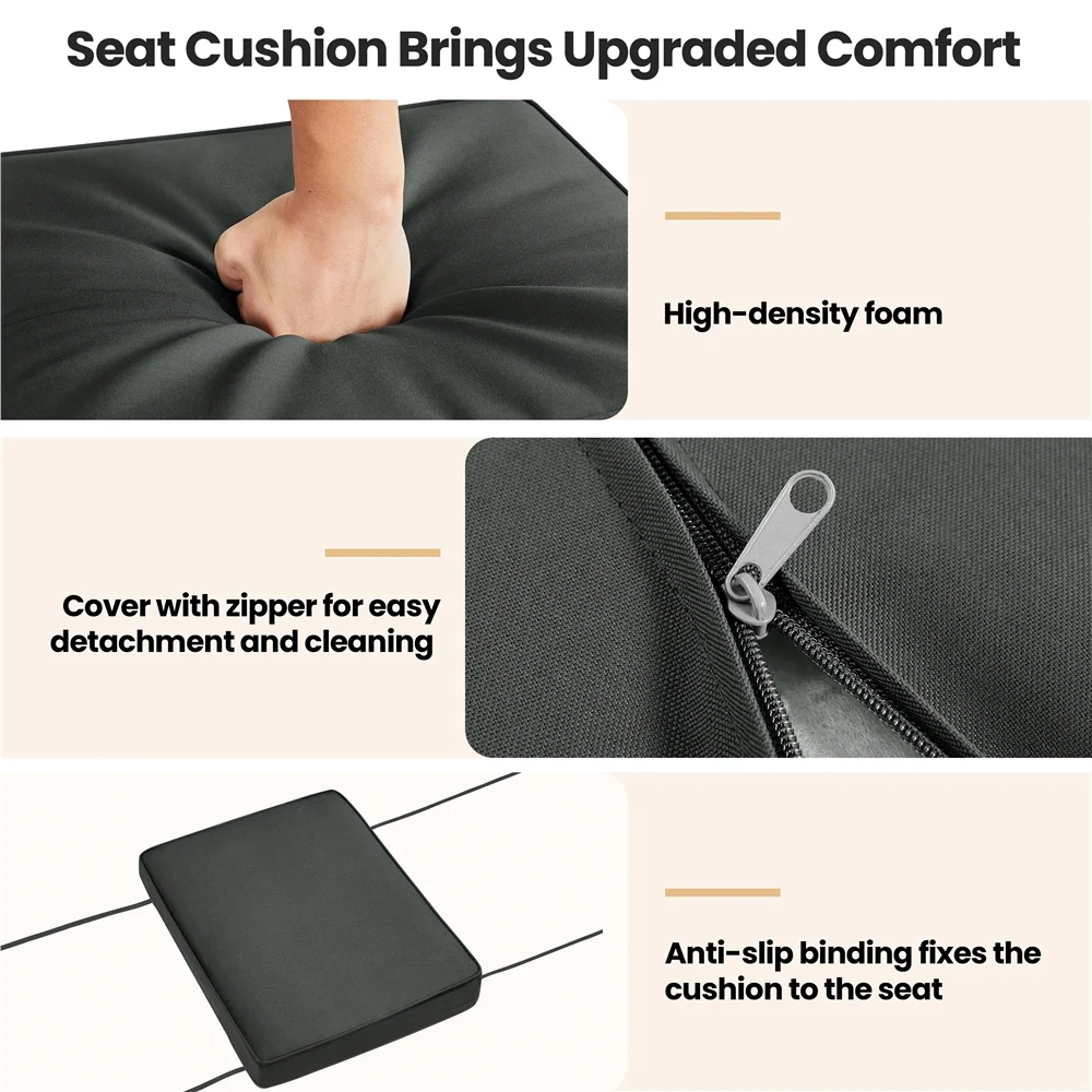 Topeakmart 2pcs Wicker Ottomans with Removable Cushion, Black/Gray