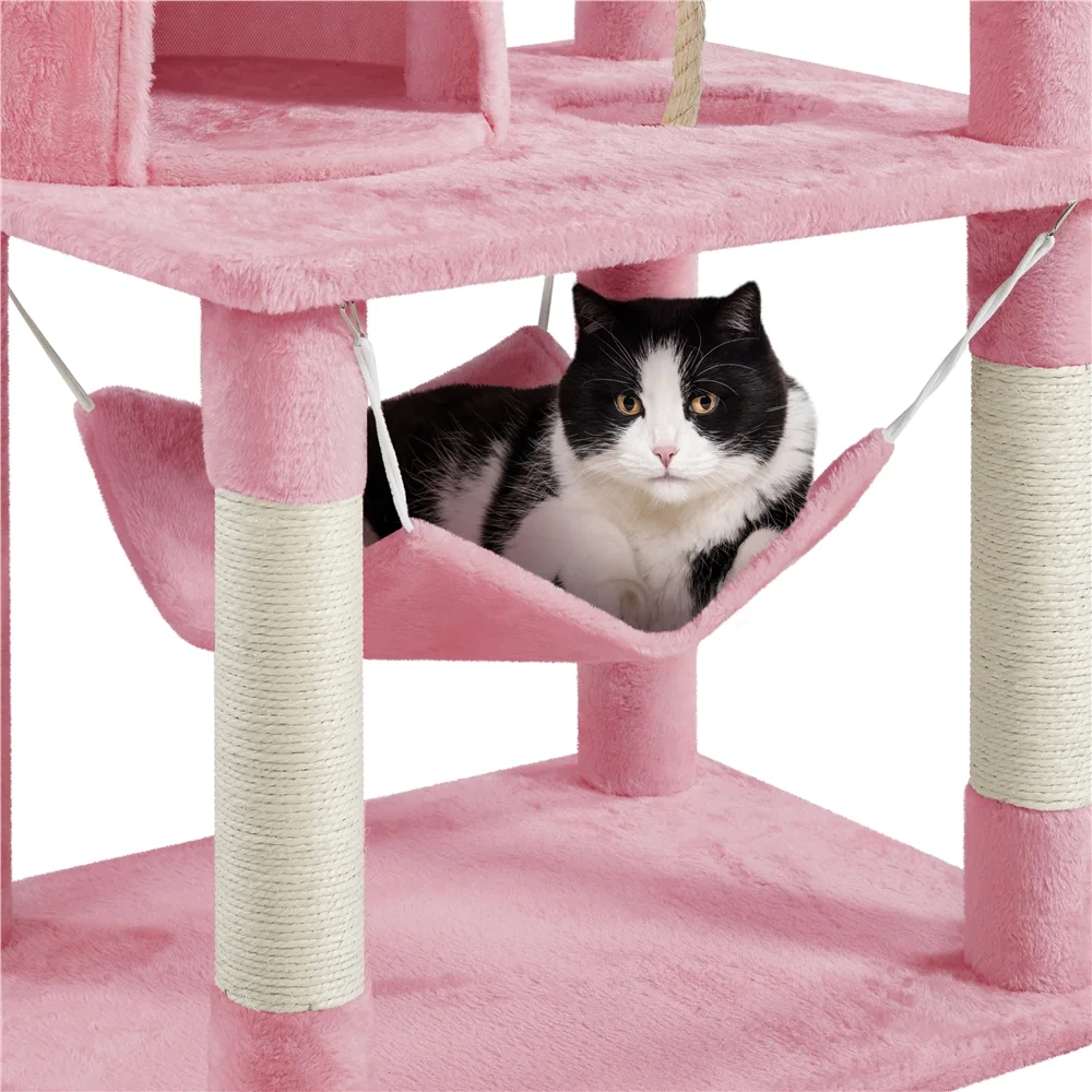 Smile Mart 70.5″ H Multi Level Cat Tree Tower with 2 Foam-Padded Perches, Pink
