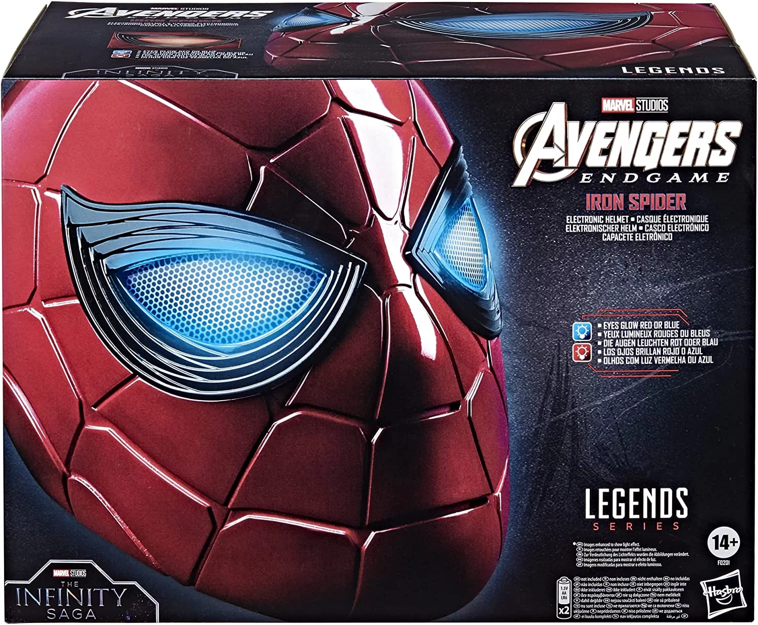 Spider-Man Marvel Legends Series Iron Spider Electronic Helmet with Glowing Eyes, 6 Light Settings and Adjustable Fit - Red
