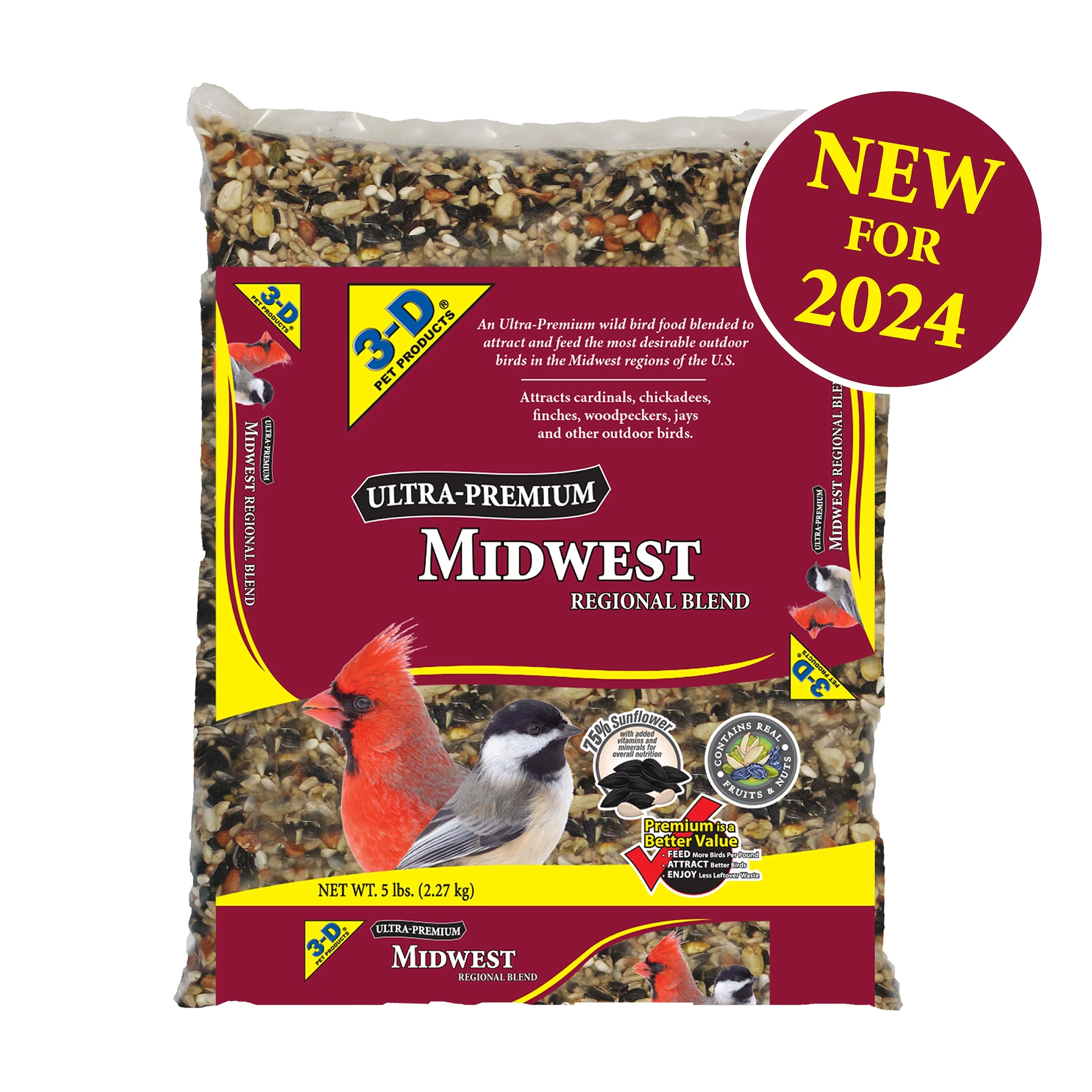 3-D Pet Products Ultra Premium Midwest Region Blend Dry Wild Bird Food, 5 lb. 1 Pack,