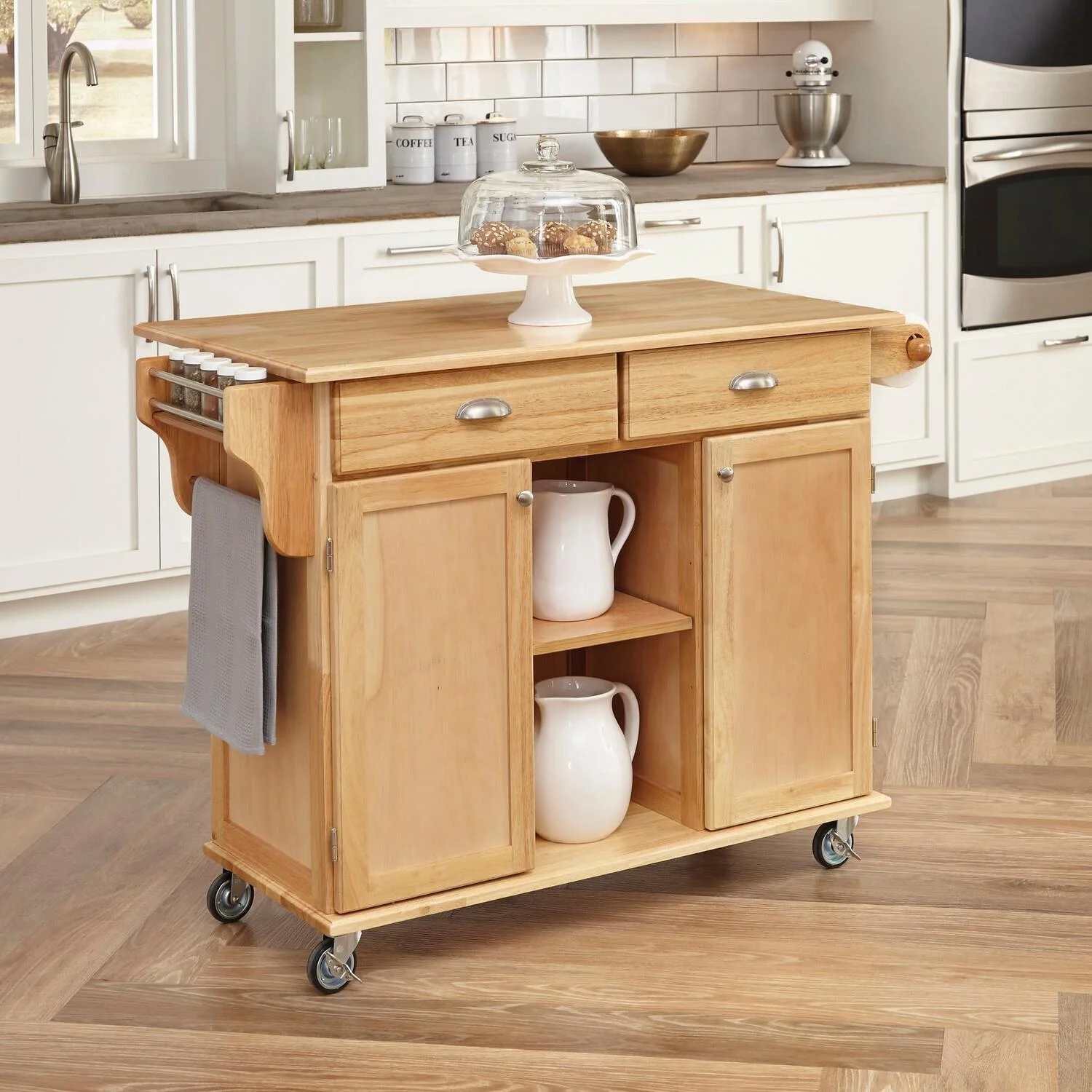 Homestock Farmhouse Fresh Brown Wood Kitchen Cart