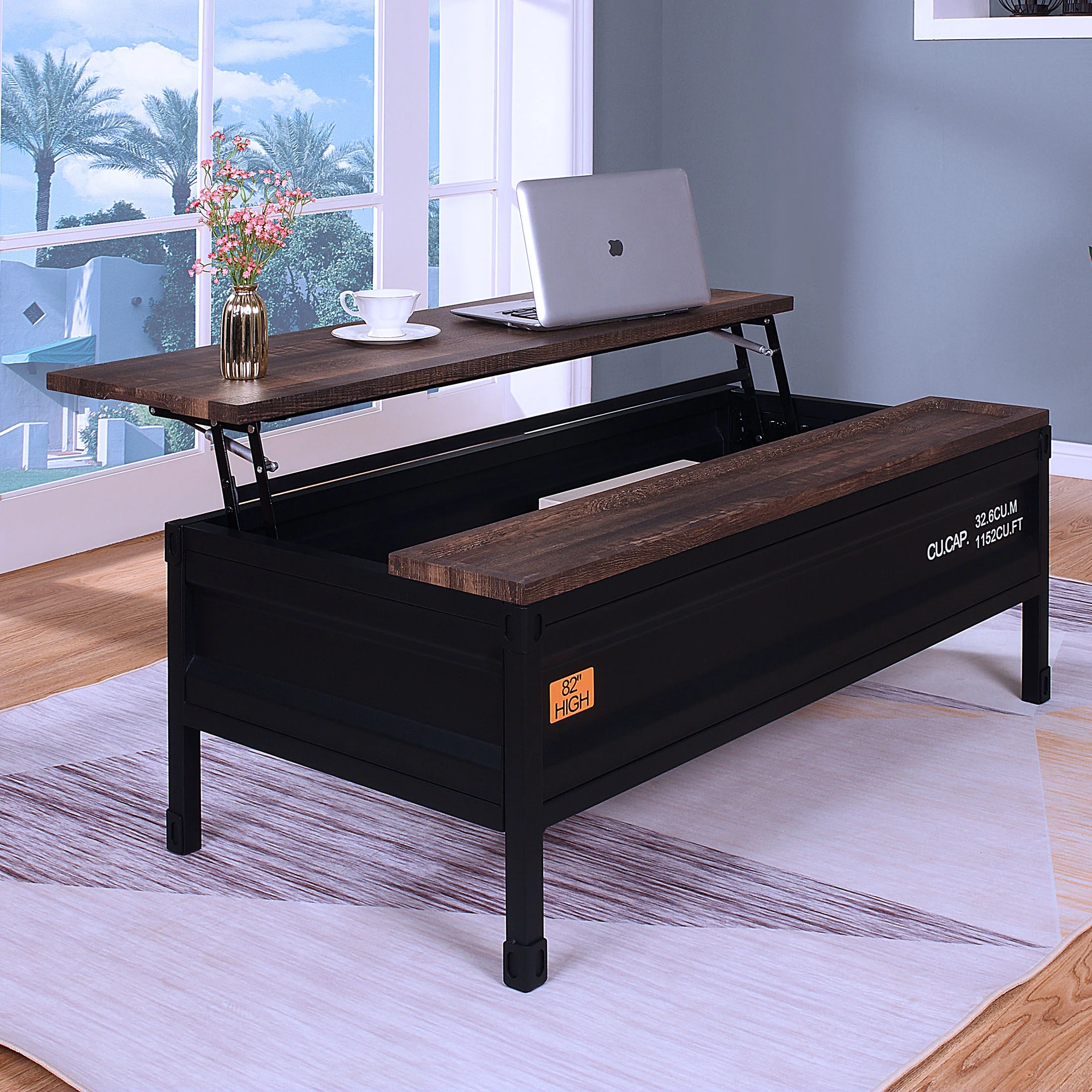 Furniture of America Prosta Metal Lift-Top Coffee Table, Black