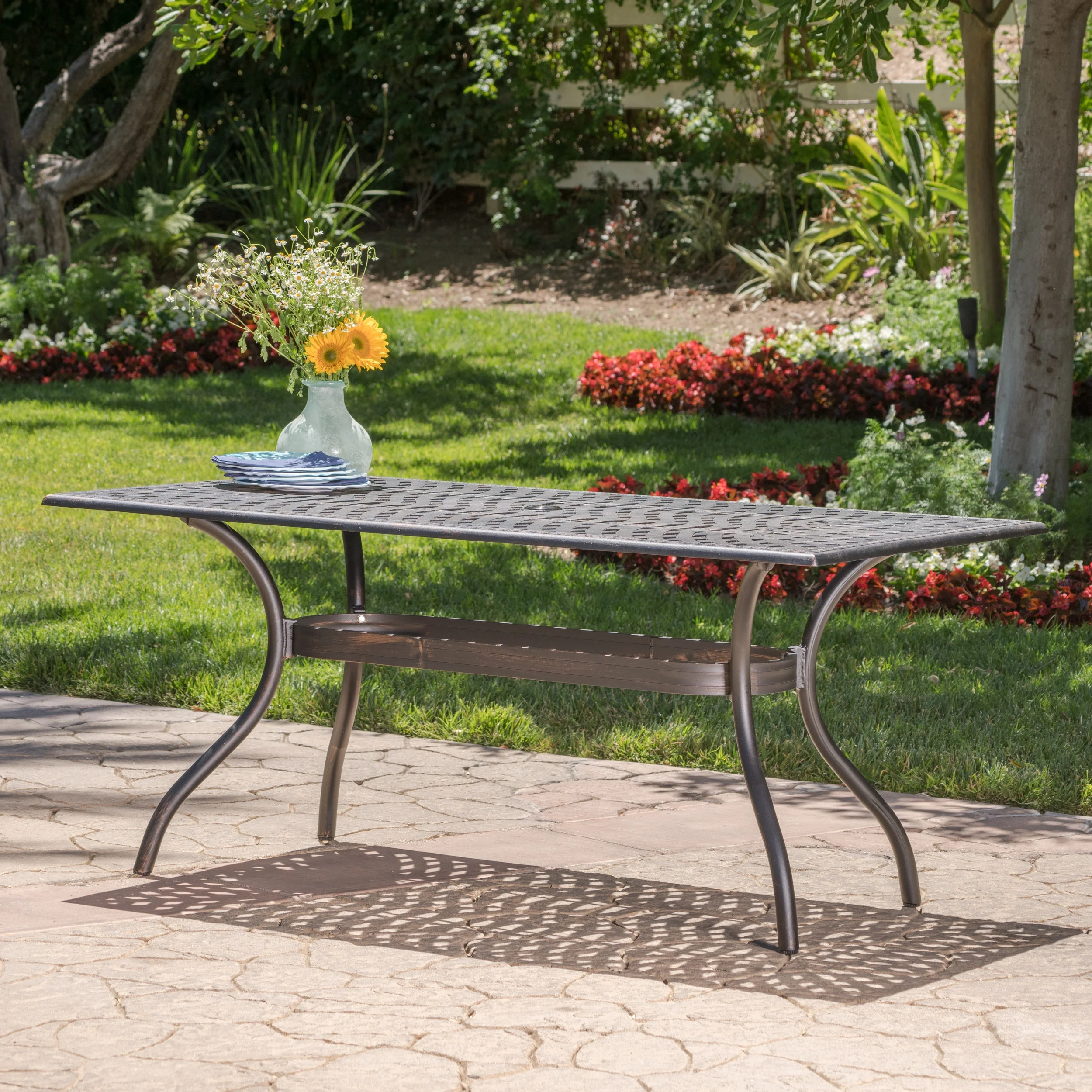 GDF Studio Anastasia Outdoor Cast Aluminum Dining Table, Shiny Copper