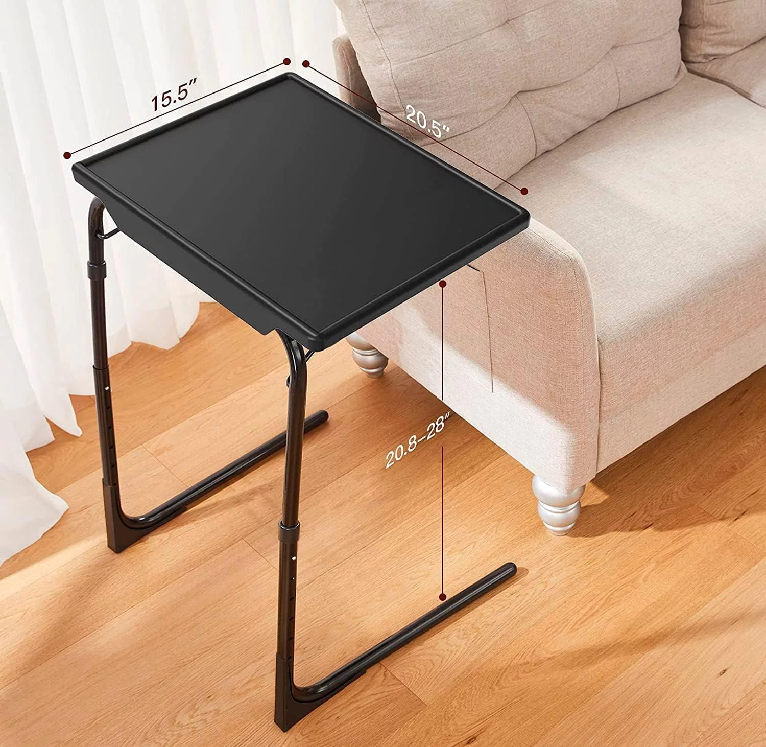 Folding TV Tray Table with 6 Height & 3 Tilt Angles, Sofa Desk for Home Office, Black