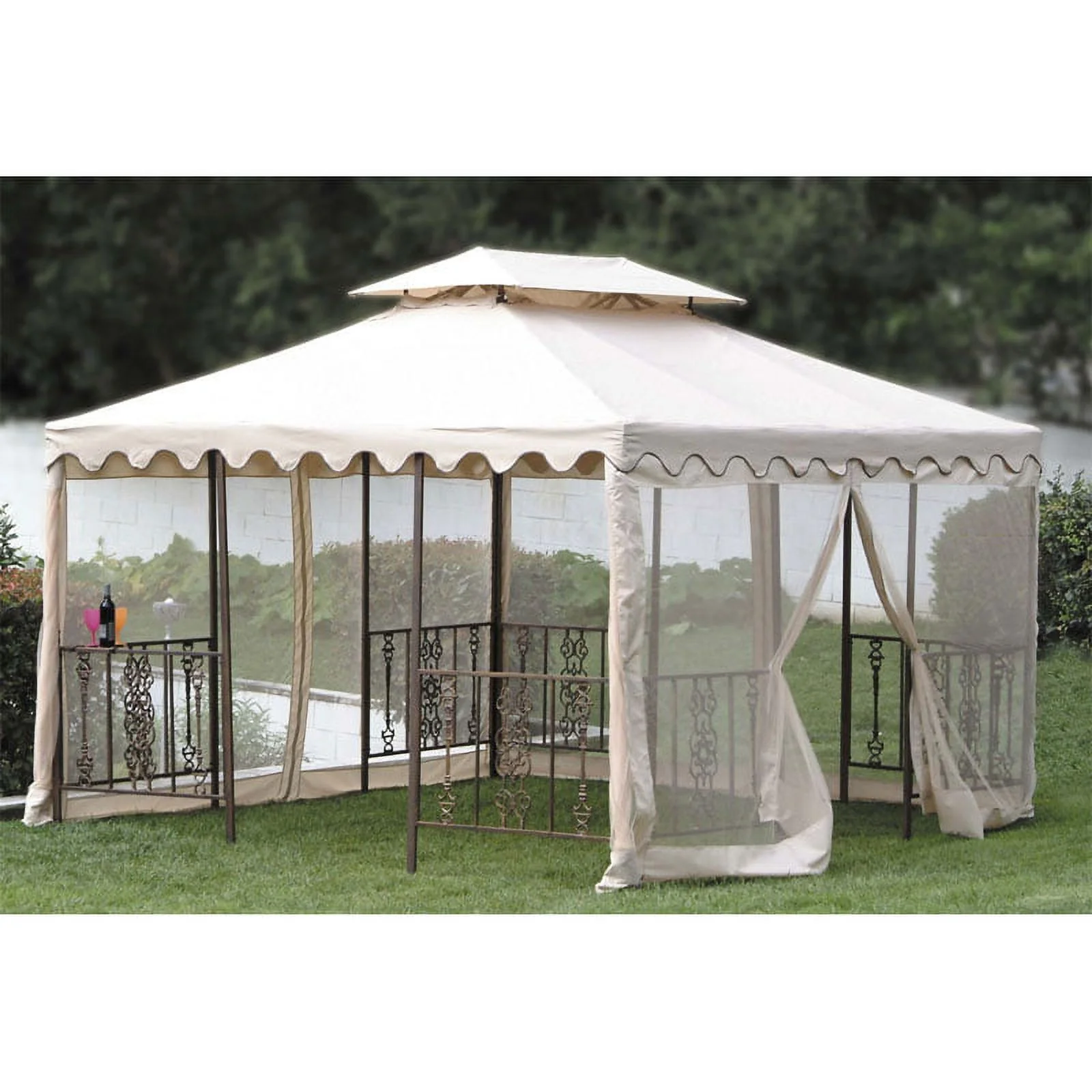 Garden Winds Replacement Canopy Top and Side Mosquito Netting Set for DC America 12 x 12 Scalloped Gazebo - Riplock 350