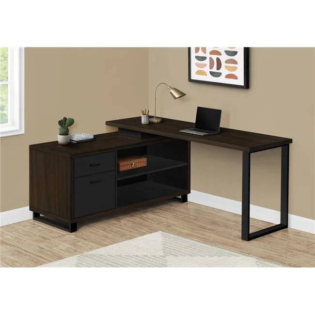 Monarch Specialties I 7710 72 in. Executive Corner Computer Desk, Espresso & Black