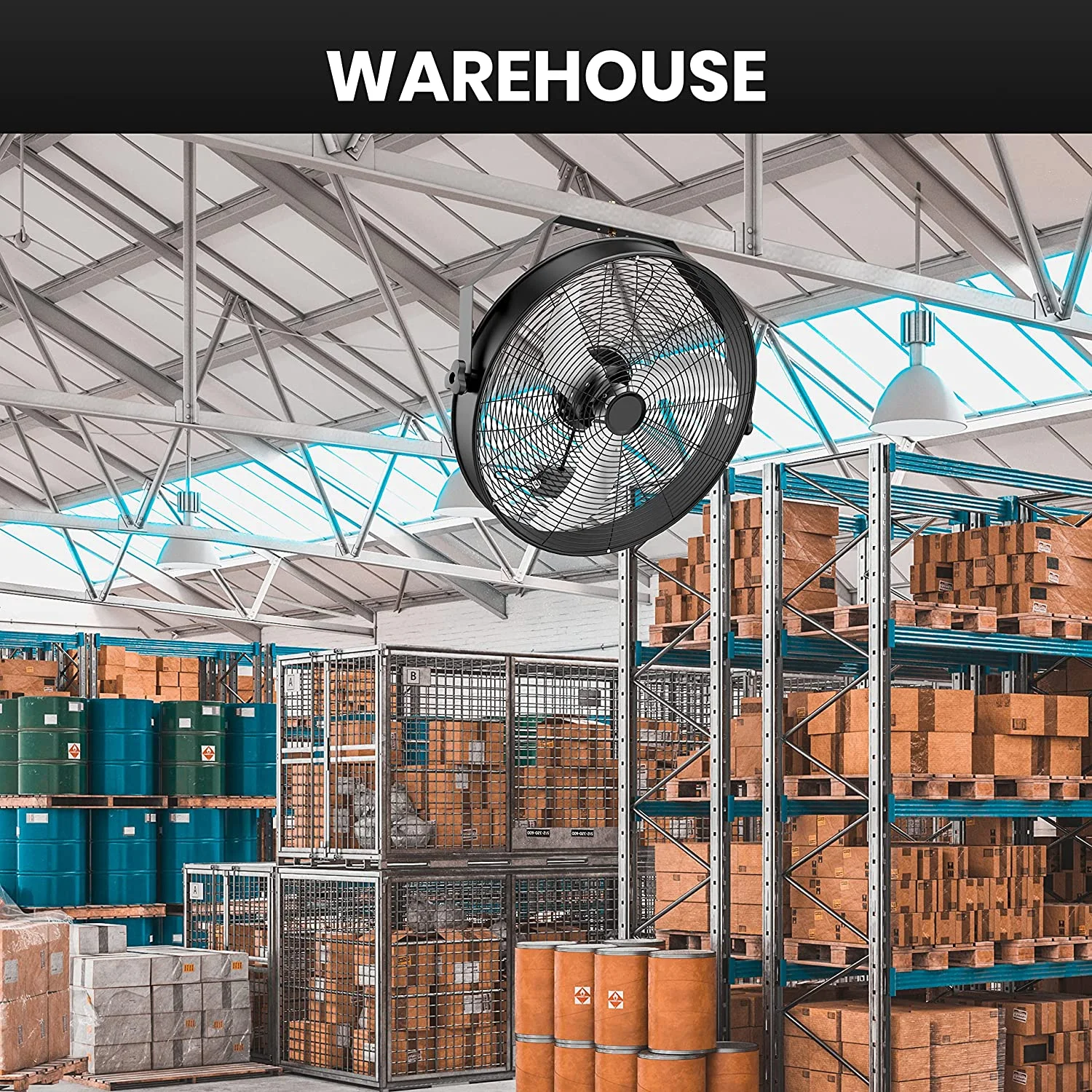 Simple Deluxe 18 inch High Velocity Wall Mount Fan with Rack, 3 Speed Industrial/Commercial Metal Ventilation Fan