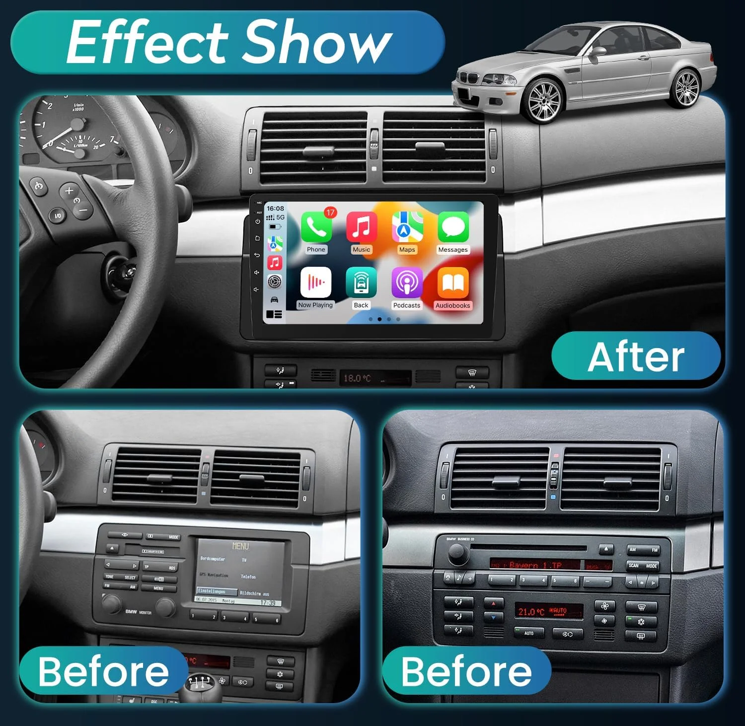 THONZER 8 Core  Radio Upgrade Android 11 Car Stereo for BMW 3 Series 1999-2005, 9 Inch 1280*800 HD Touchscreen Support CarPlay & Android Auto 5G WiFi Bluetooth5.0 GPS FM SWC AHD Backup Camera(4G+32GB)