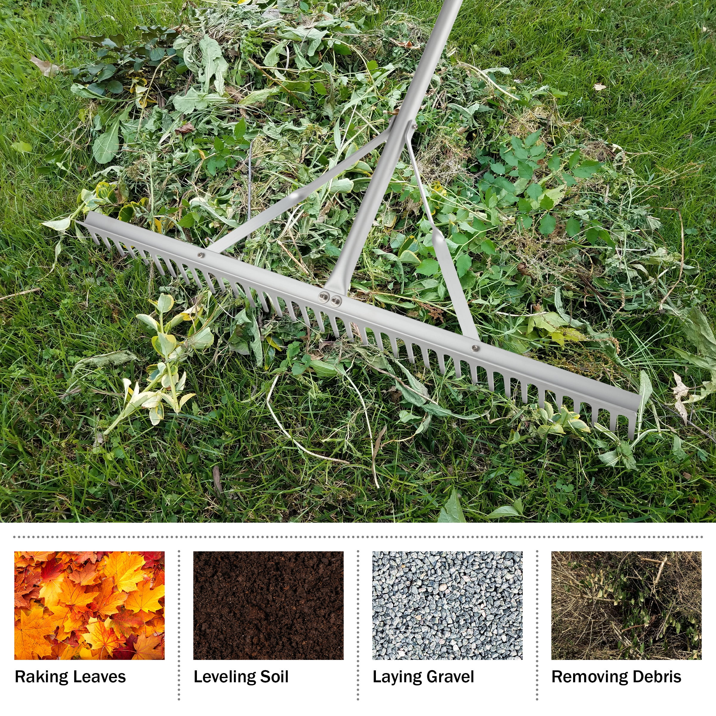 Pure Garden 36in Landscape Rake - Aluminum Metal Rake and Lawn Care Gloves