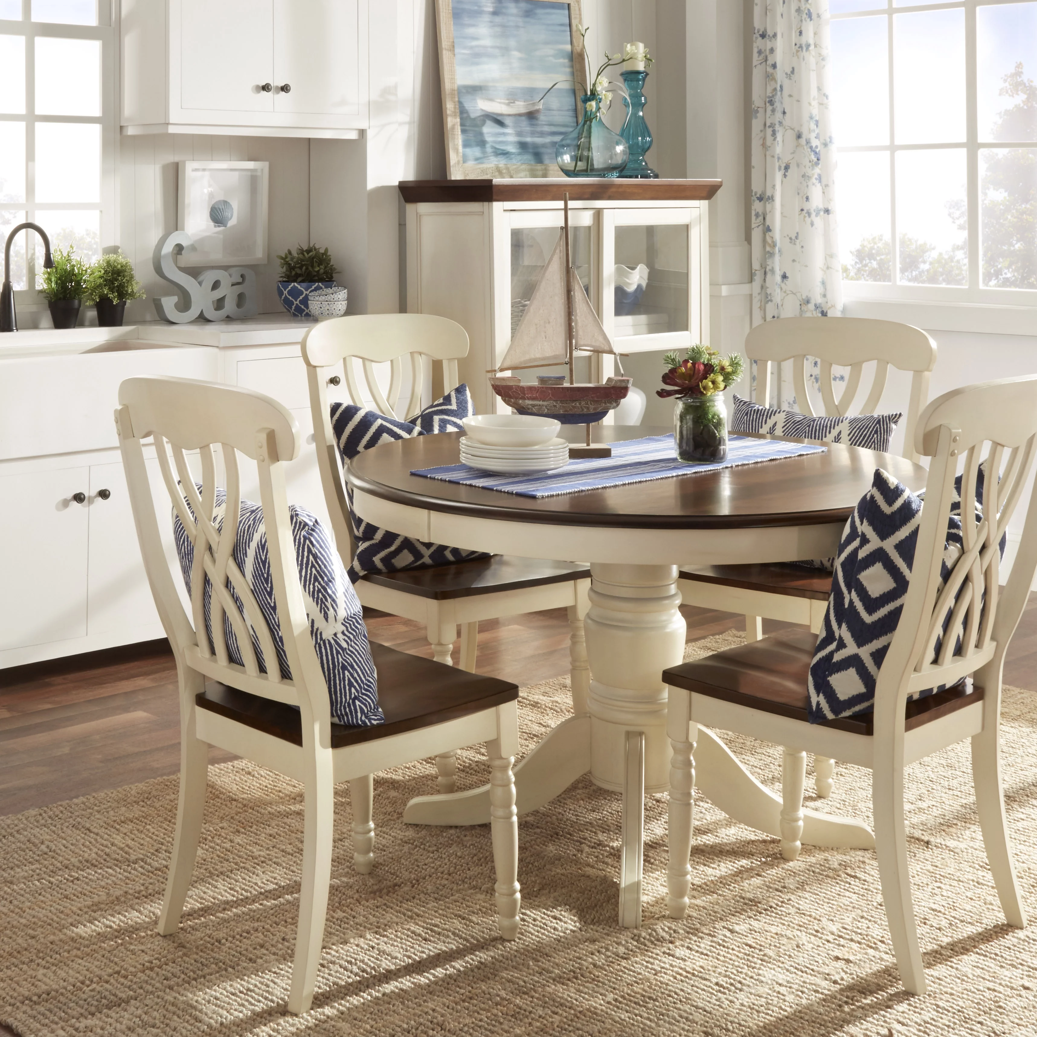Weston Home Two Tone 5-Piece Round Dining Set, Antique White