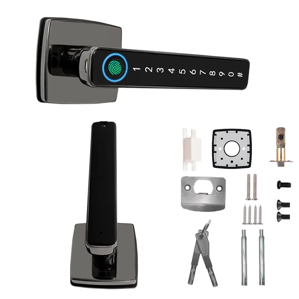 Arealer Fingerprint Smart Door Lock with Handle 4 in 1 Keyless Entry APP Key Passcodes Smart Knobs for Front Door Bedroom Apartment Hotel Black