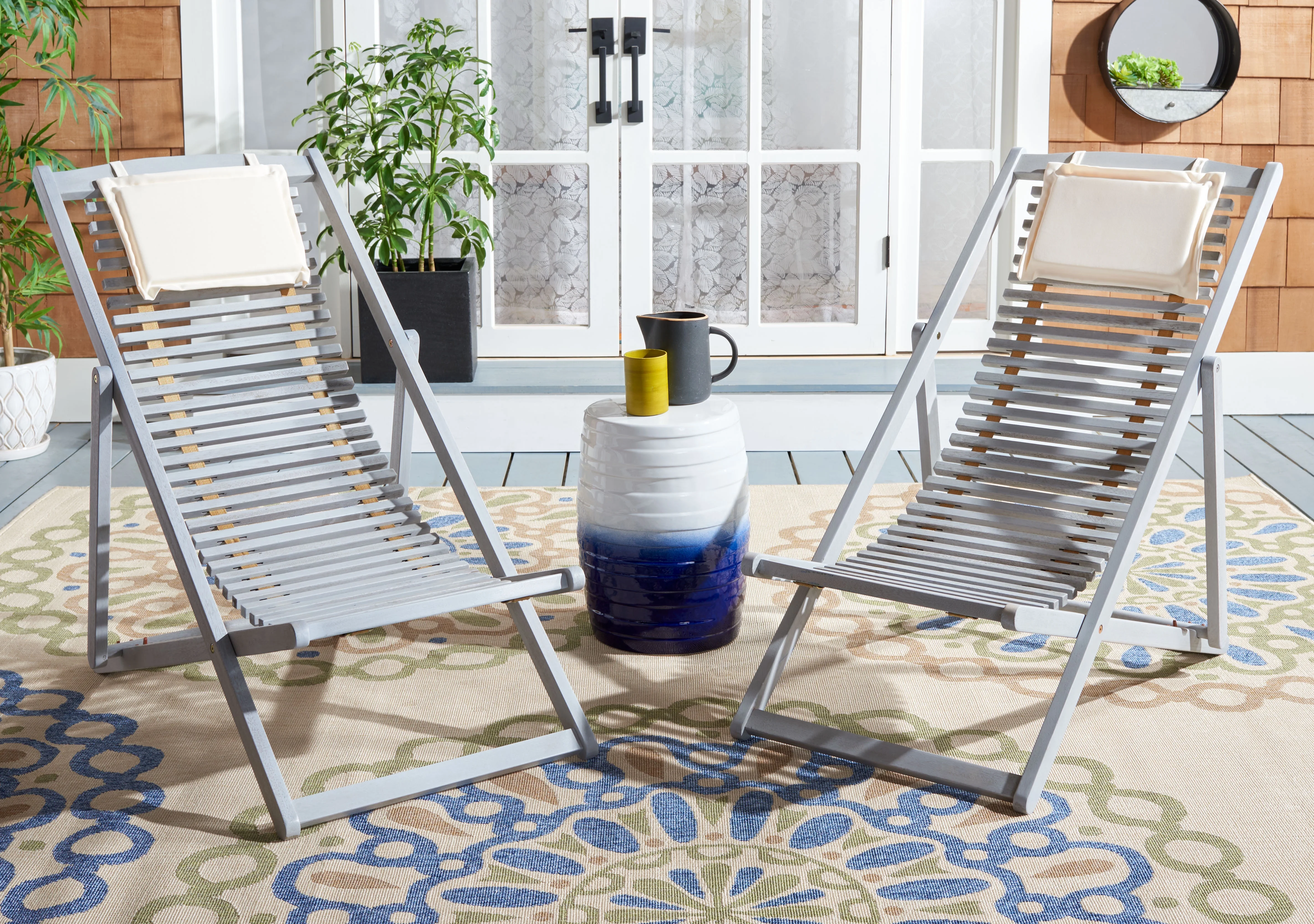 SAFAVIEH Rendi Relax Chair With Pillow, Grey/Beige, Set of 2