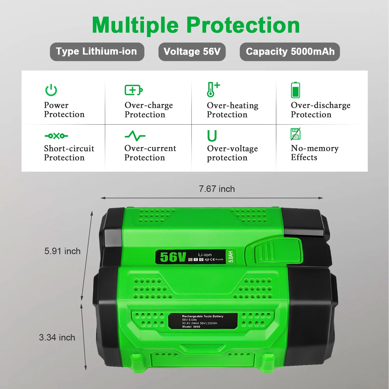SUNBAT 56V 5000mAh Replacement Battery for EGO BA2800 BA4200 BA1400, 5.0Ah Lithium Ion Battery Compatible with All EGO Power Tools 56V,2Pack