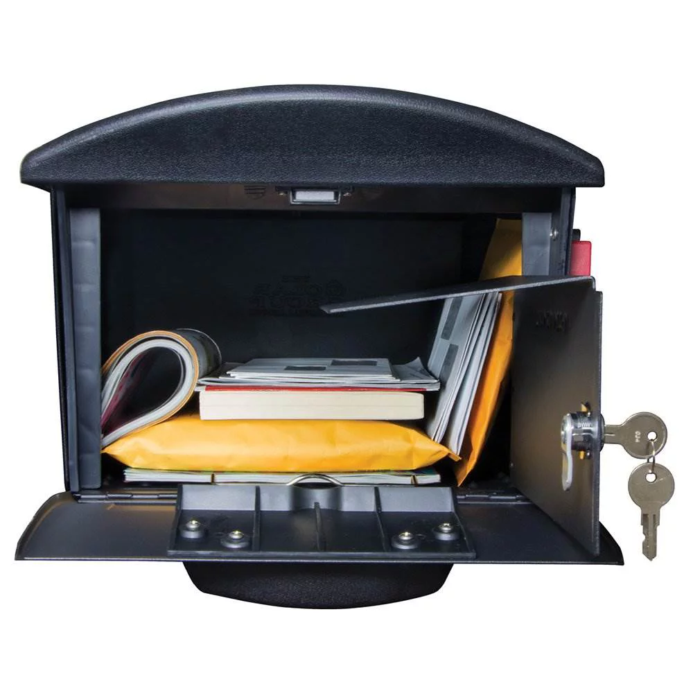 Architectural Mailboxes Mailsafe Large, Plastic, Locking, Post Mount Mailbox, Black, Model #RSKB00AM
