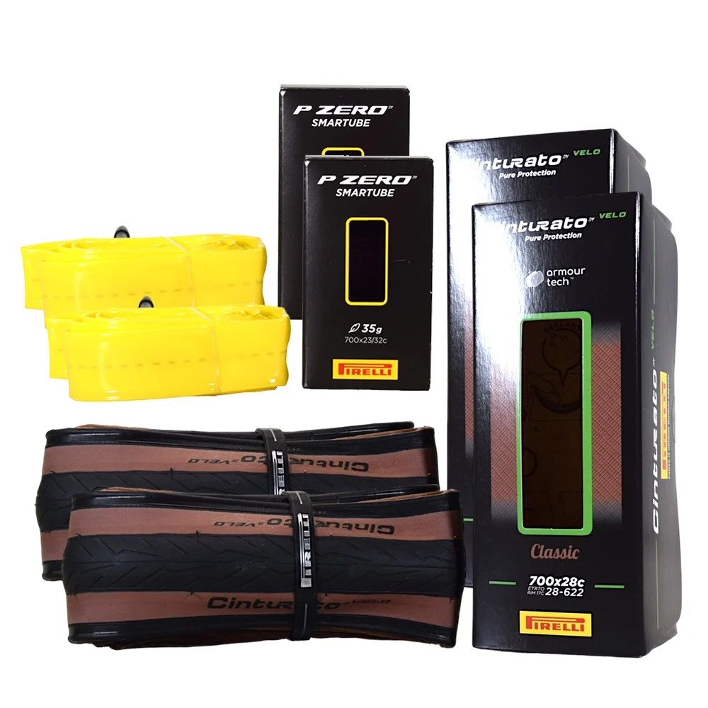 Pirelli Cinturato Velo TLR Classic Bicycle Tire 28-622 (700x28c) + SmarTUBE 23/32-622 Presta 60mm - 2 Pack