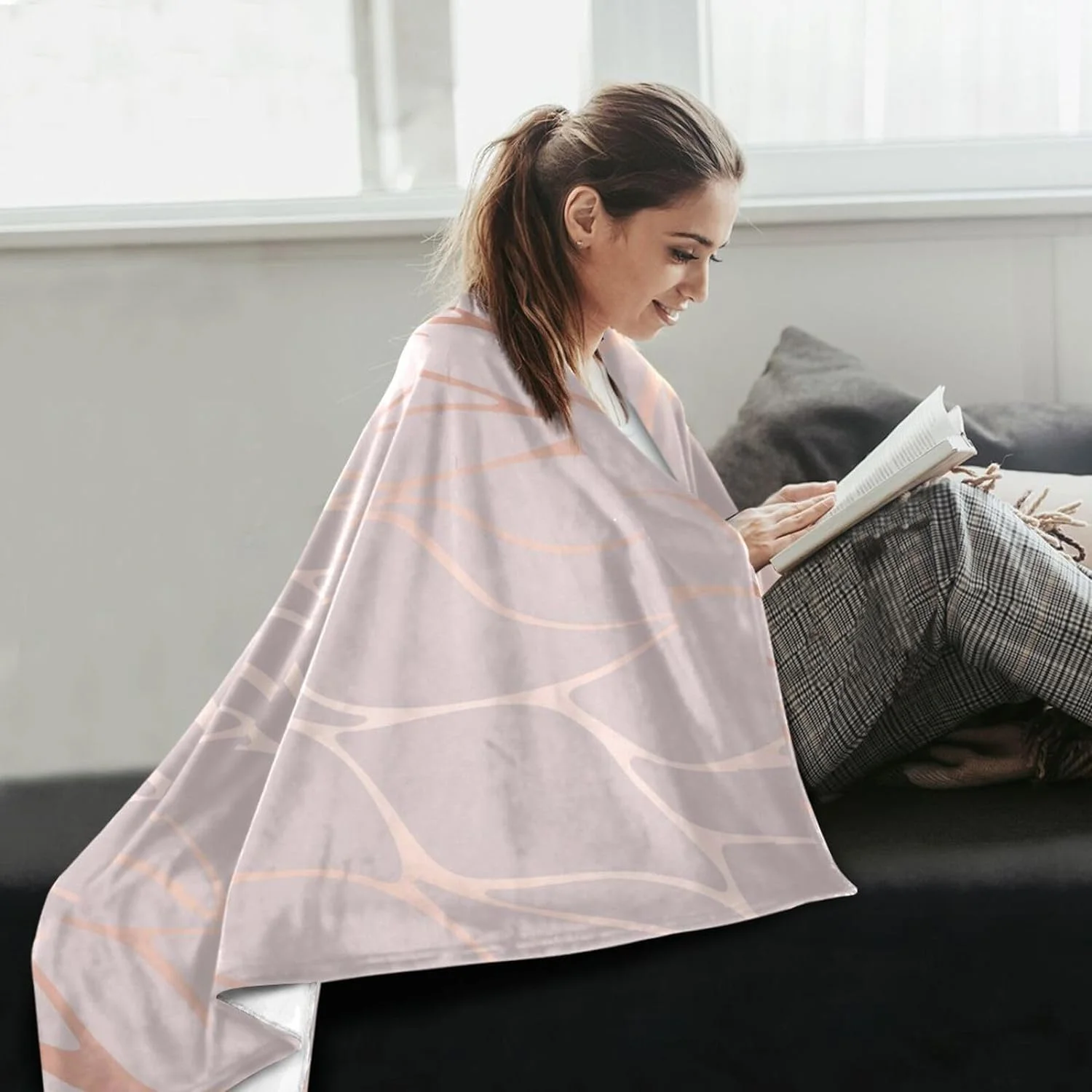 Wellsay Rose Gold Marble Soft Warm Fuzzy Throw Blanket 50