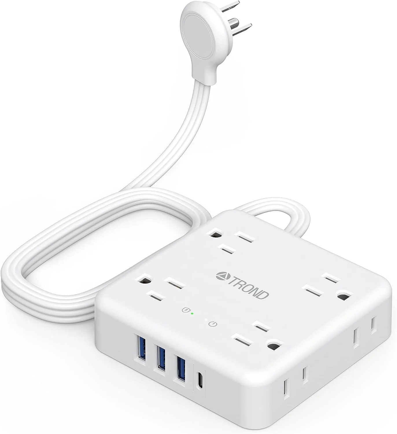 Power Strip Surge Protector - Flat Extension Cord, TROND 8 Widely Outlets, 4 USB Chargers(1 USB C Port), 5ft Ultra Thin