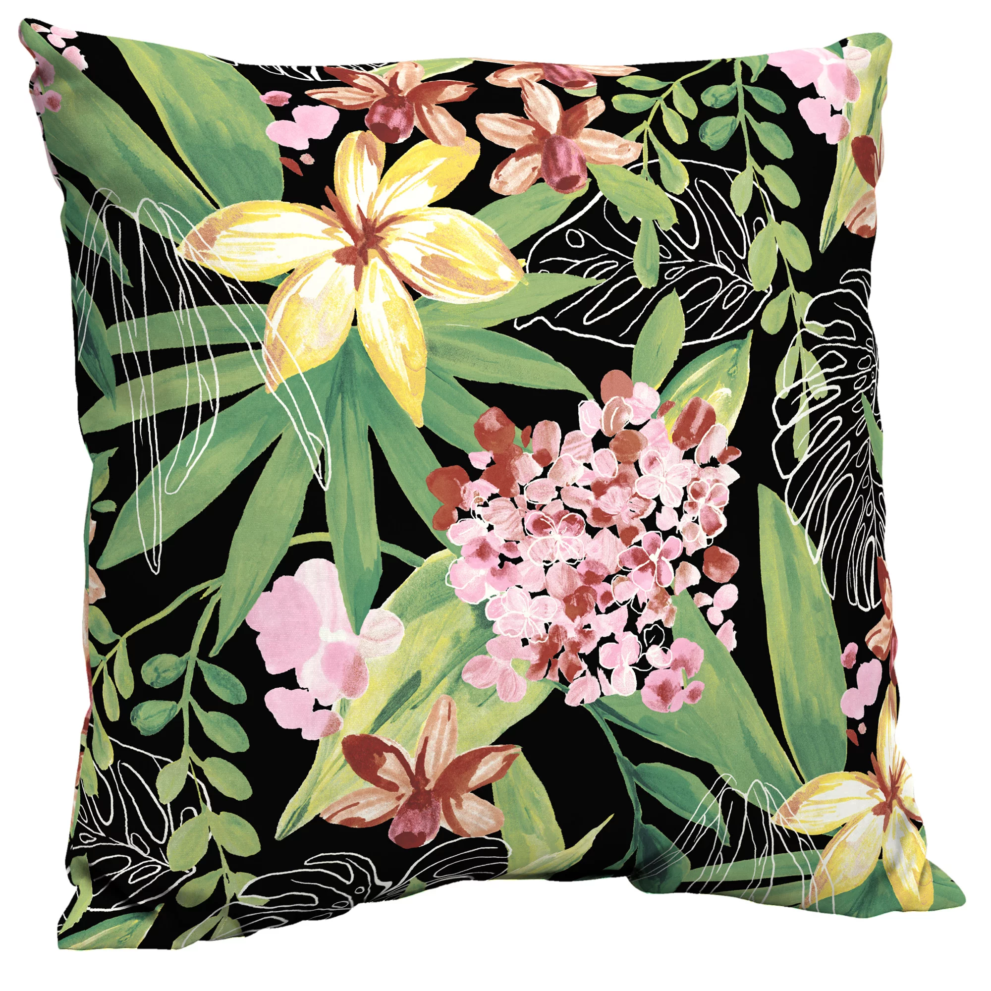 Better Homes & Gardens Black Tropical 21 x 21 in. Outdoor Dining Pillow Back with EnviroGuard