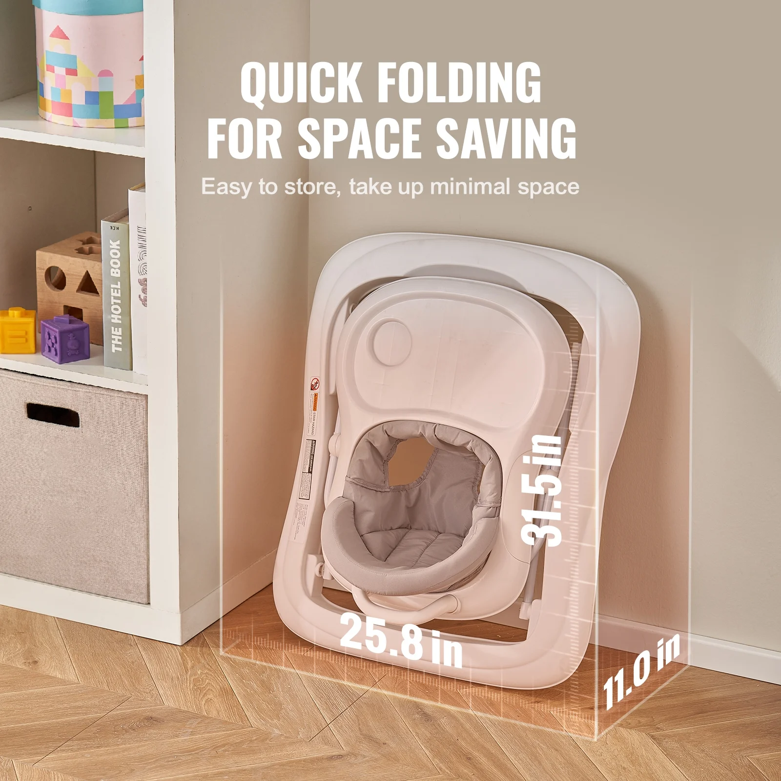 SKYSHALO Baby Walker, Foldable Height Adjustable Baby Walker with Wheels, Infant Toddler Walker with Feeding Tray, Anti-Rollover Activity Walker Helper for Boy Girl 6-12 Months