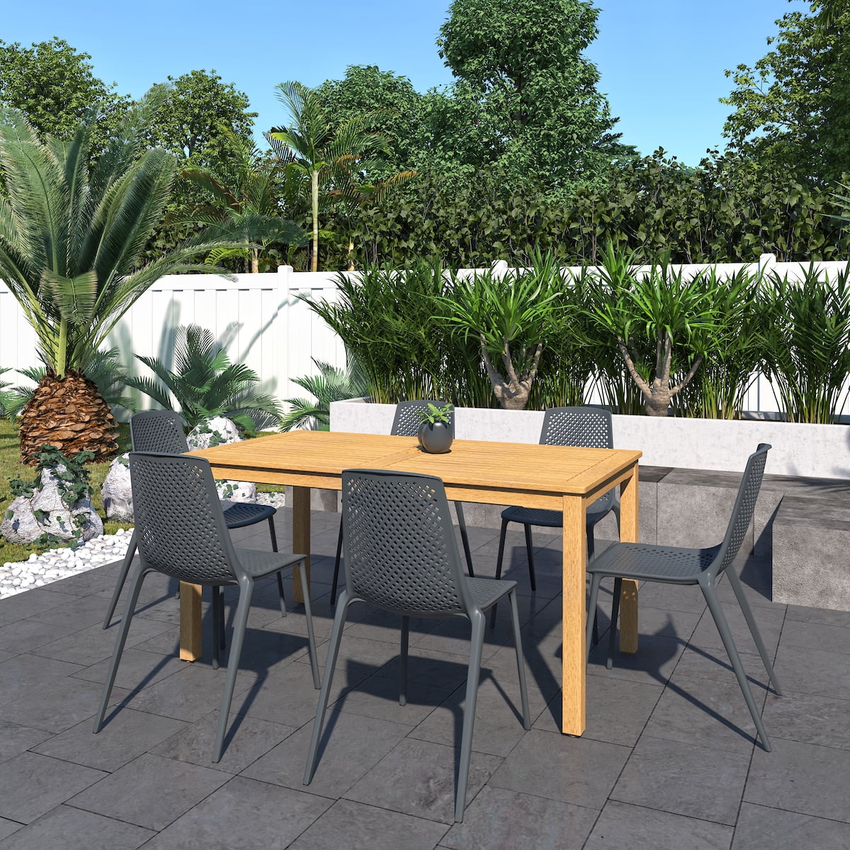 Amazonia Taigun 5-Piece 100% FSC Teak Finish Wood Rectangular Patio Dining Set, Grey