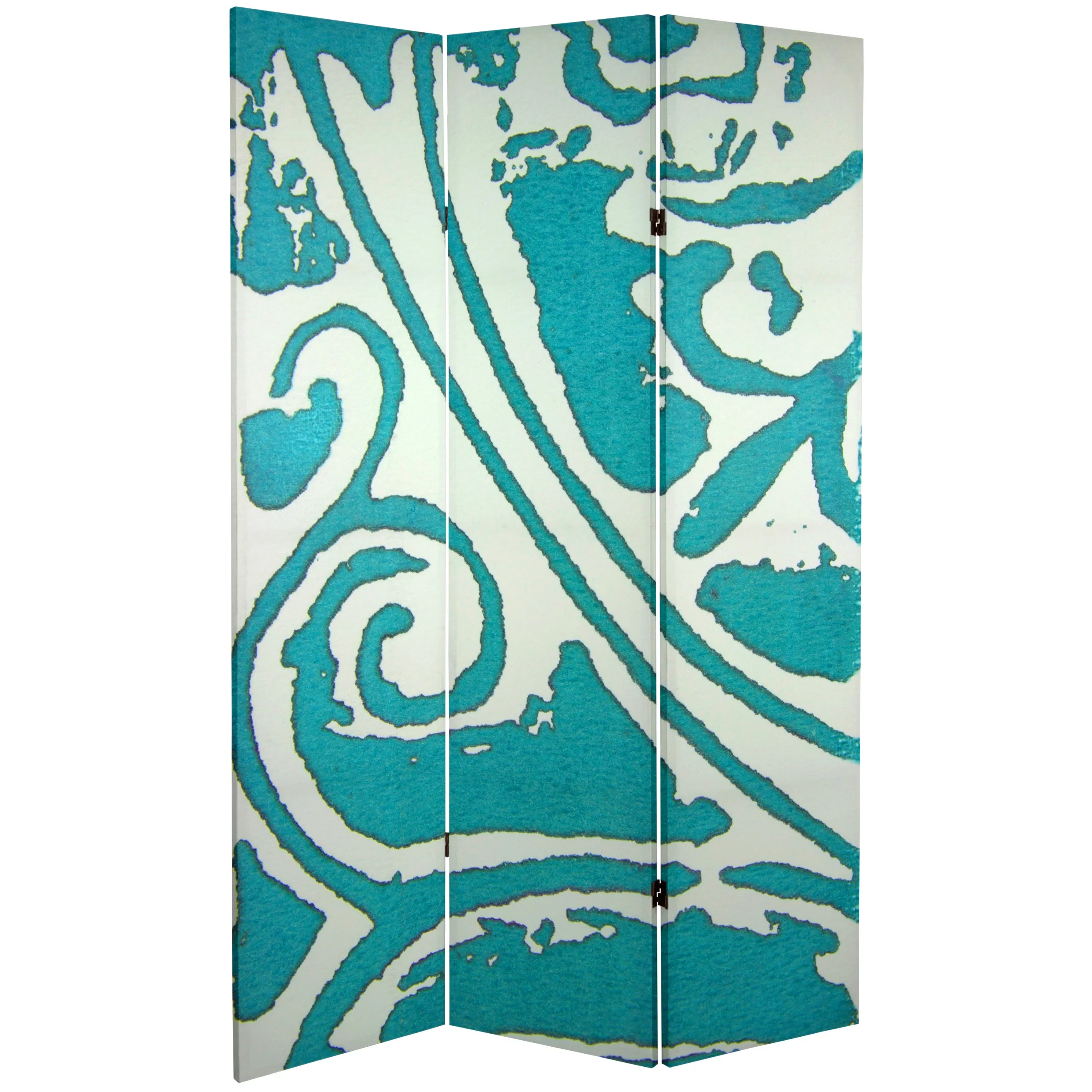 Oriental Furniture 6 ft. Tall Teal Vineyard Canvas Room Divider - 3 Panel