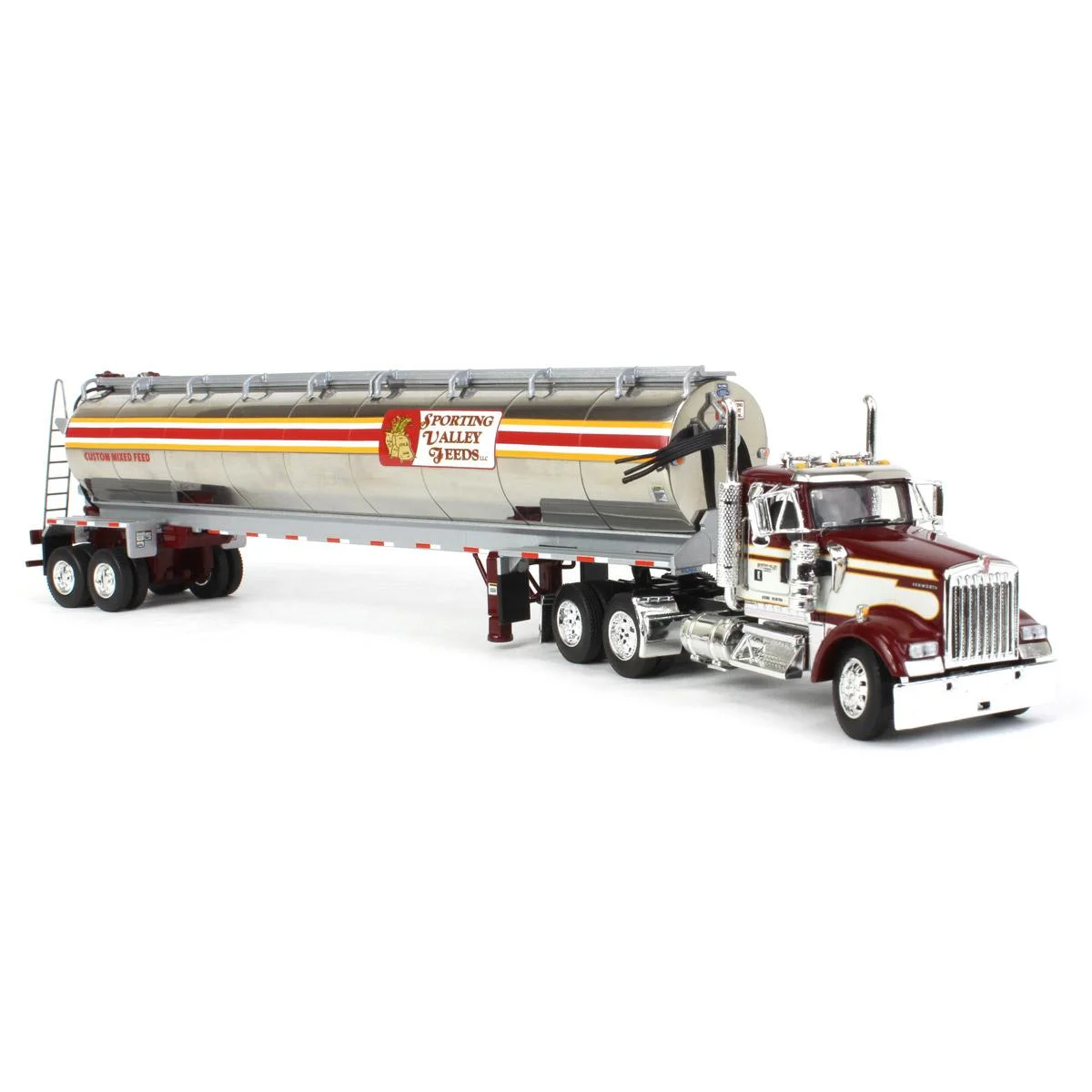 First Gear DCP 1/64 Sporting Valley Feeds Kenworth W900L Day Cab Truck w/ Walinga Bulk Tank Tandem Trailer 60-1678