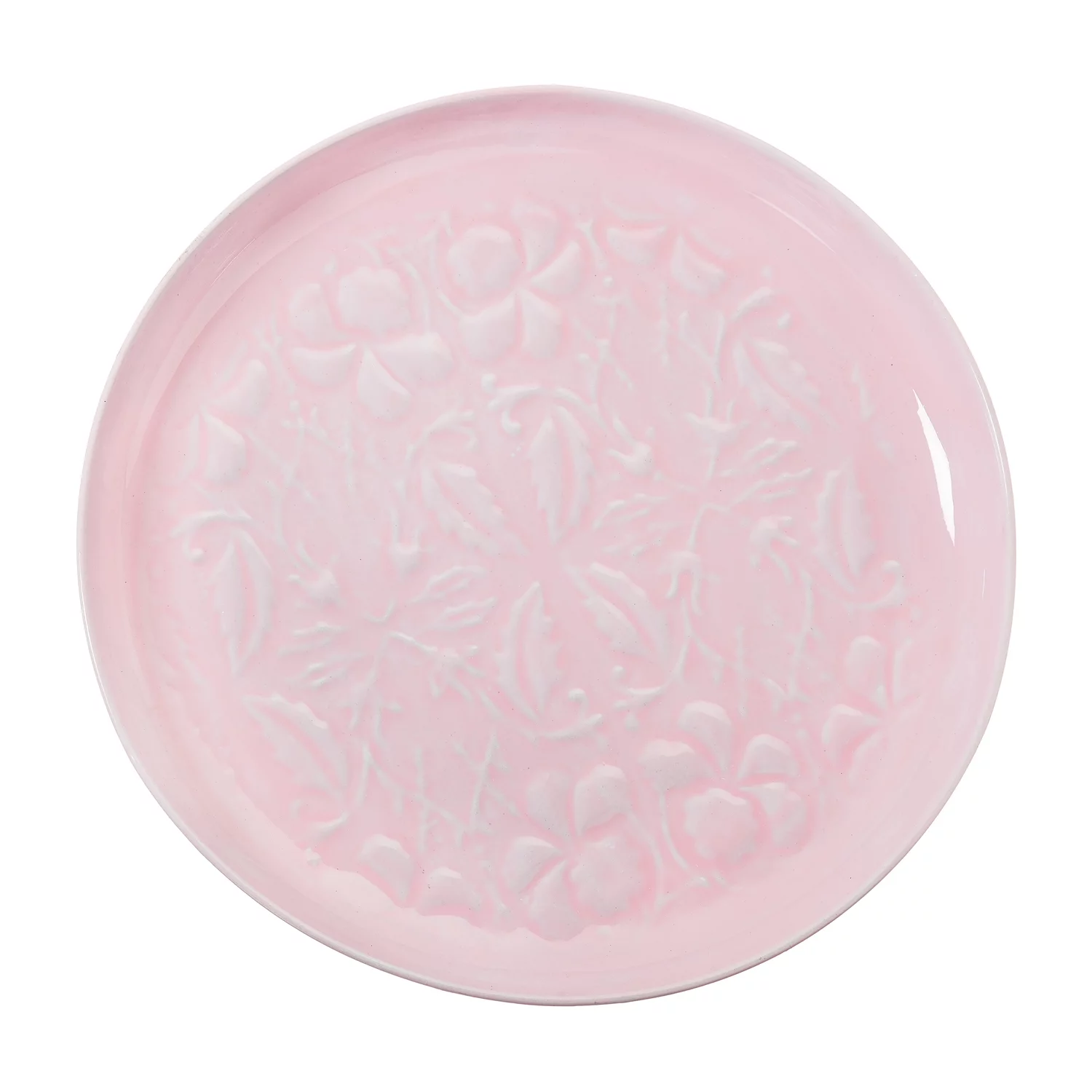 Evergreen Embossed Enamel Metal Table Top Bird Bath, Pink, 16'' x 16'' x 3.3'' inches