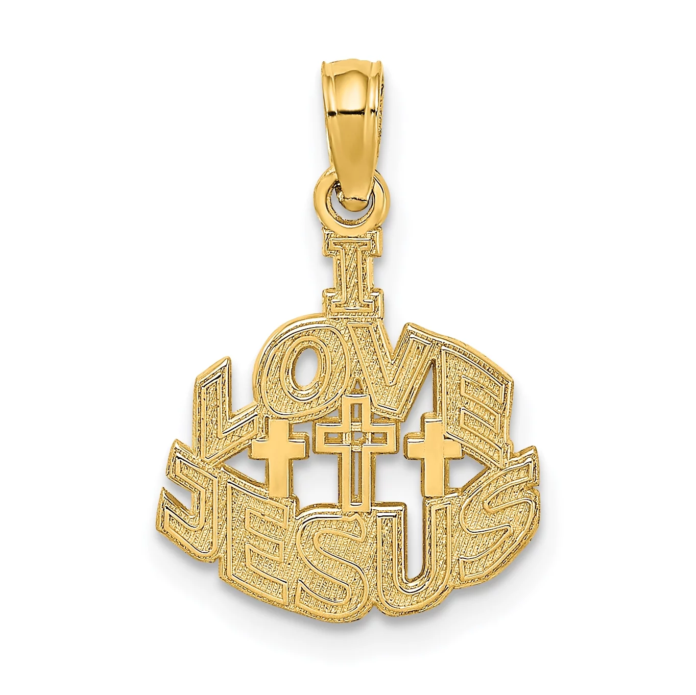 Carat in Karats 14K Yellow Gold I Love Jesus Cross Pendant Charm (19.4mm) With 14K Yellow Gold Lightweight Rope Chain Necklace 20''