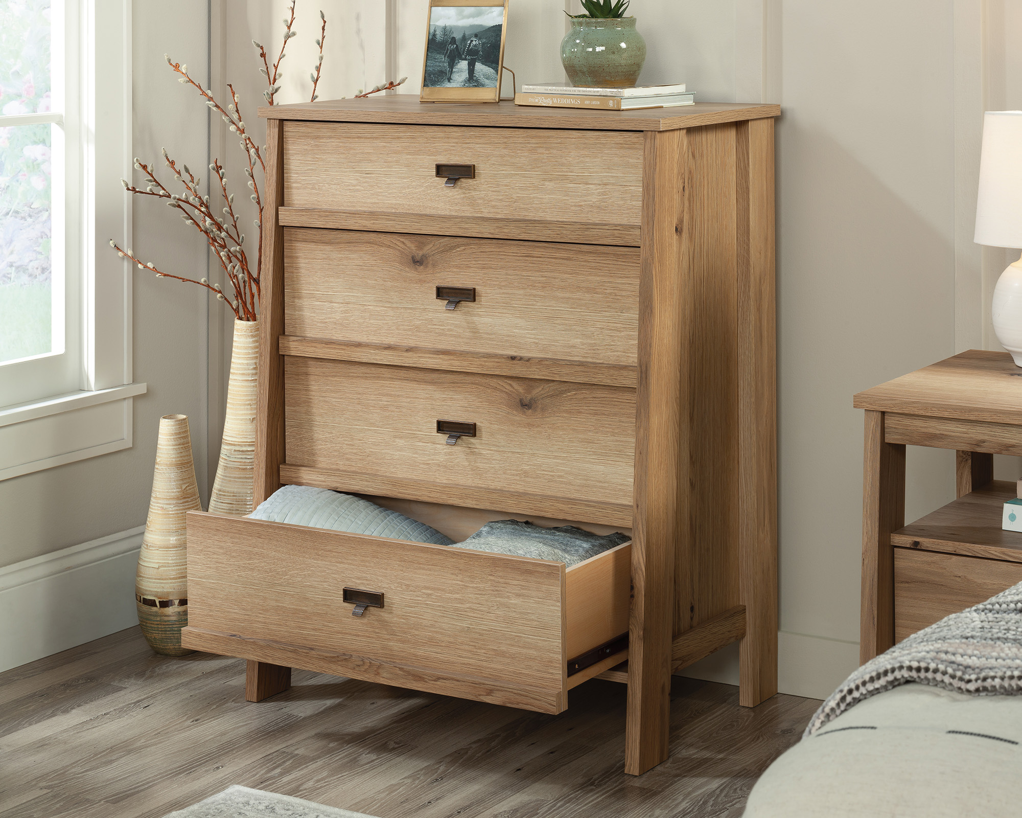 Trestle 4-Drawer Bedroom Chest in Timber Oak