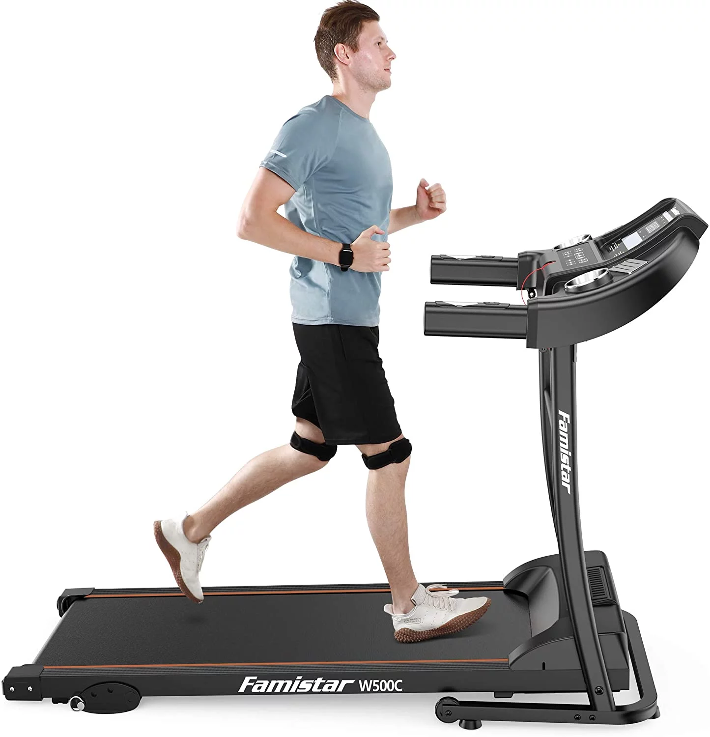 Portable Electric Folding Treadmill, Famistar Motorized Running Jogging Machine with LED Display, Rolling Wheels, Built-in MP3 Speaker, 12+3 Modes Fits All Family Home Workout