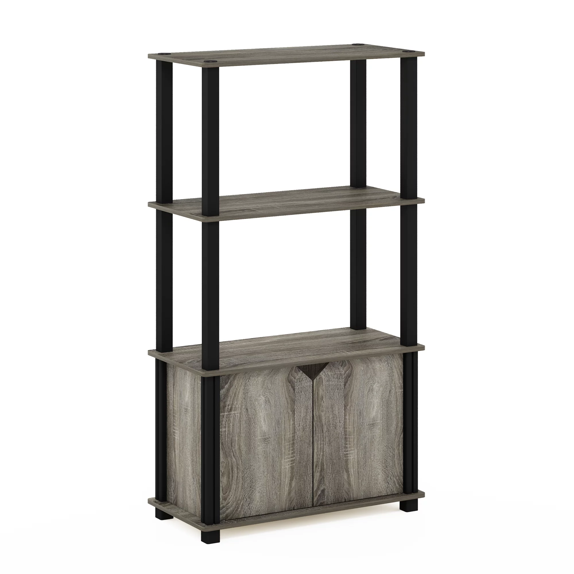 Furinno Brahms 4-Tier Multipurpose Display Shelf with Door, French Oak Grey/Black