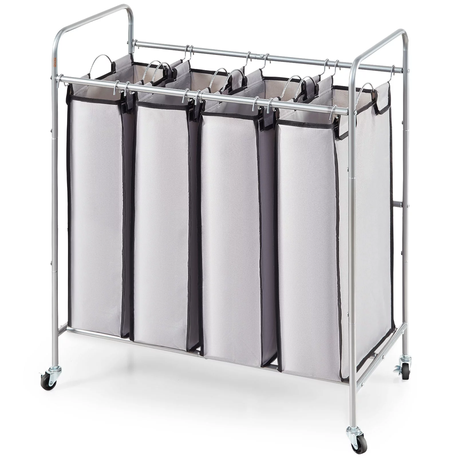 BENTISM Laundry Sorter Cart 4-Section Heavy-Duty Laundry Sorter Rolling Cart with Wheels & 600D Oxford Fabric Removable Bags for Laundry Bedroom Bathroom Clothes Strorage Gray