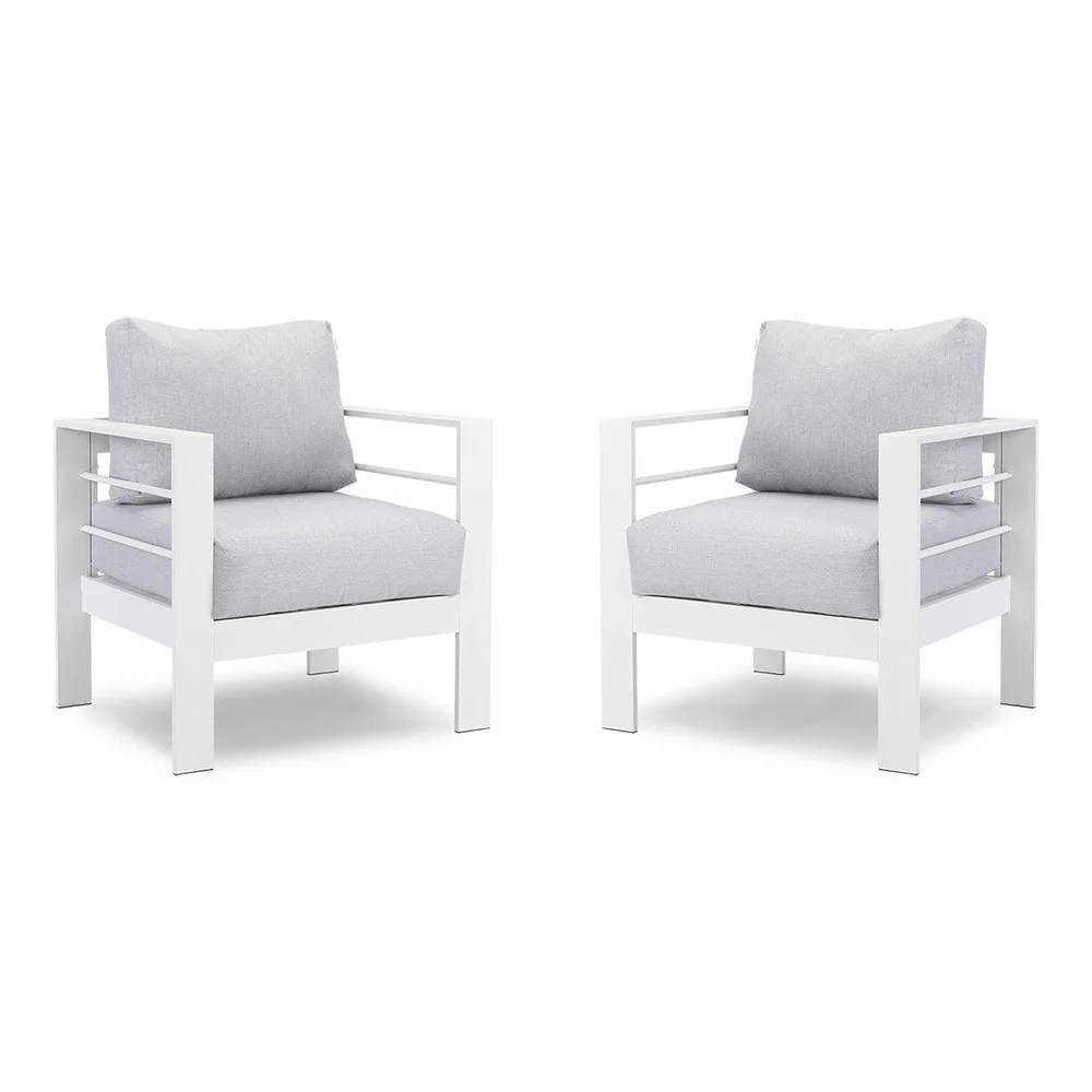 CoSoTower Small Comfy Couch White Aluminum Single Sofa Outdoor Couch Patio Furniture Set of 2 Pieces