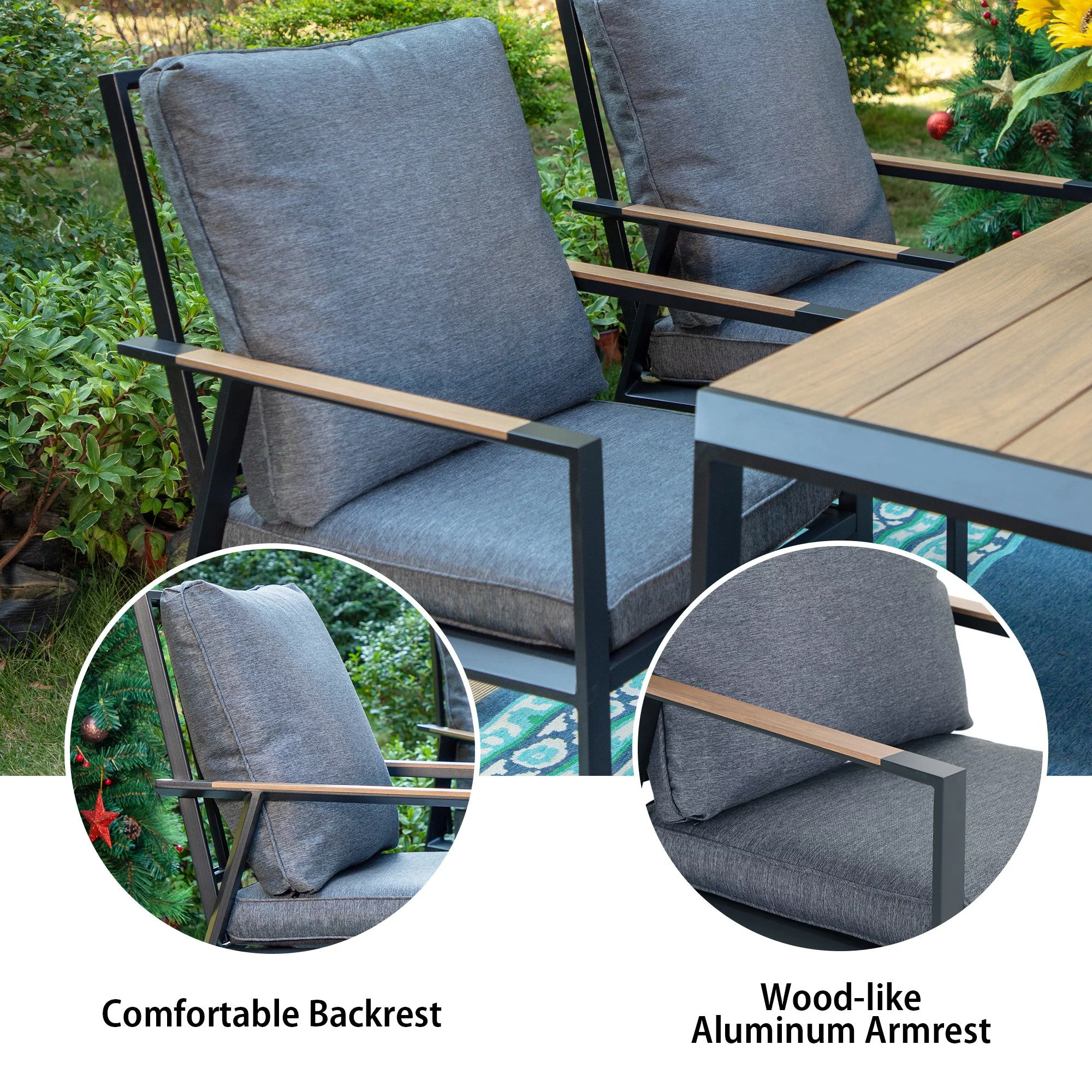 Sophia & William 7 Pieces Metal Patio Dining Set with Dark Grey Cushions