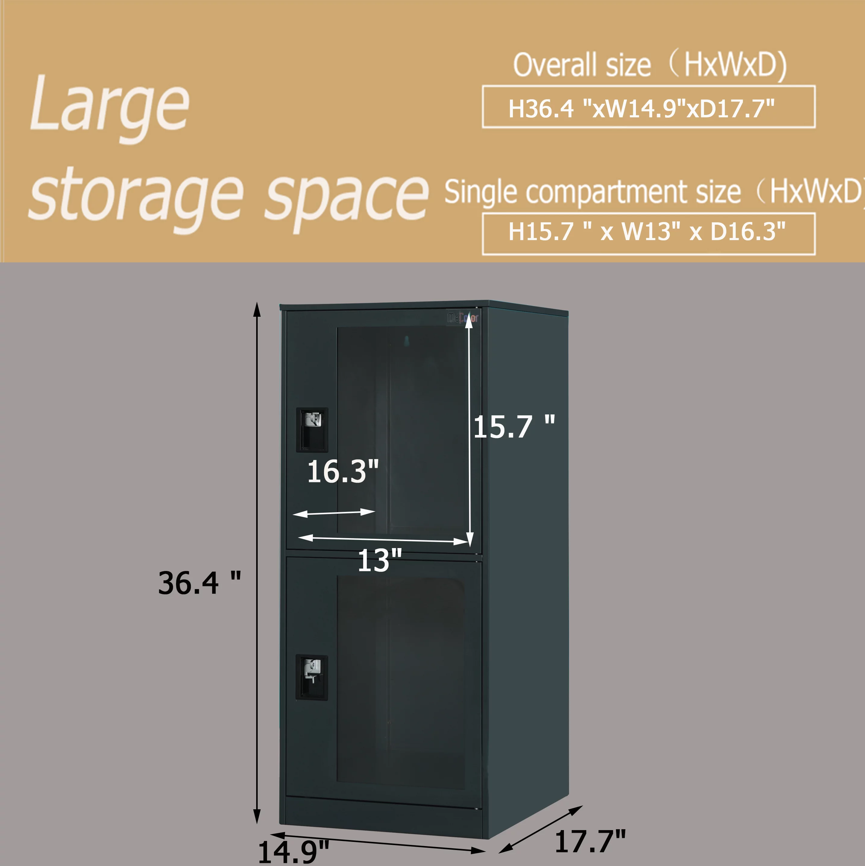 MECOLOR Vertical Single Tier Small Locker with Padlock latche Plastic clear Door 2 or 3 Compartment Storage for Employee,Home,Office file cabinet,School,Kids