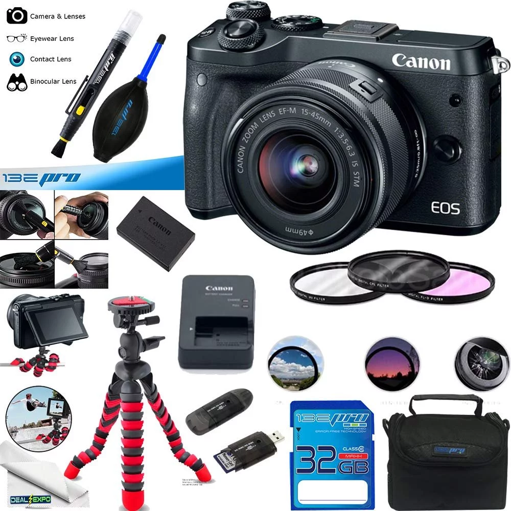 Canon EOS M6 Mirrorless Digital Camera with 15-45mm Lens (Black) - Deal-Expo Accessories Bundle