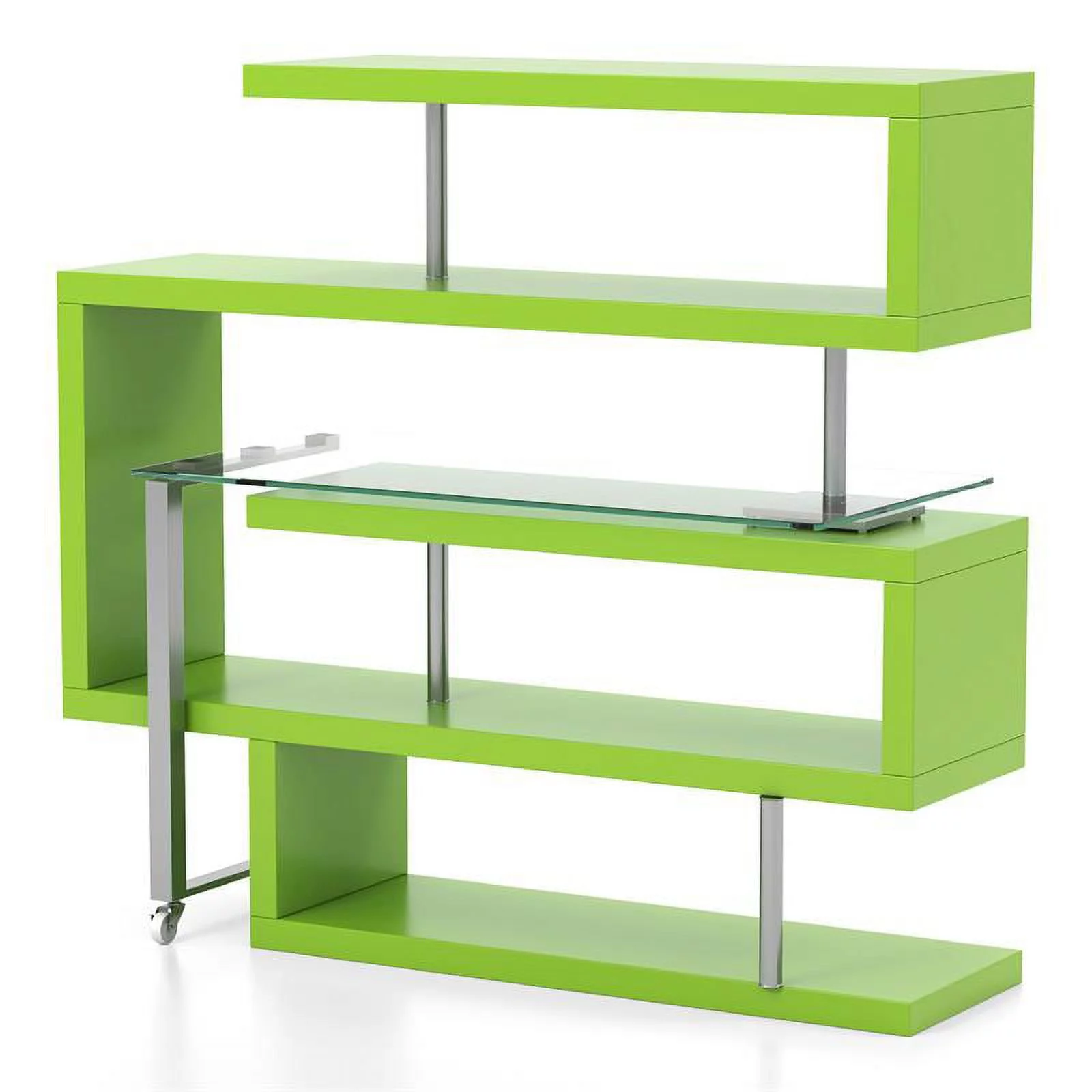Furniture of America Creema Modern Wood 4-Shelf Bookcase Desk in Green